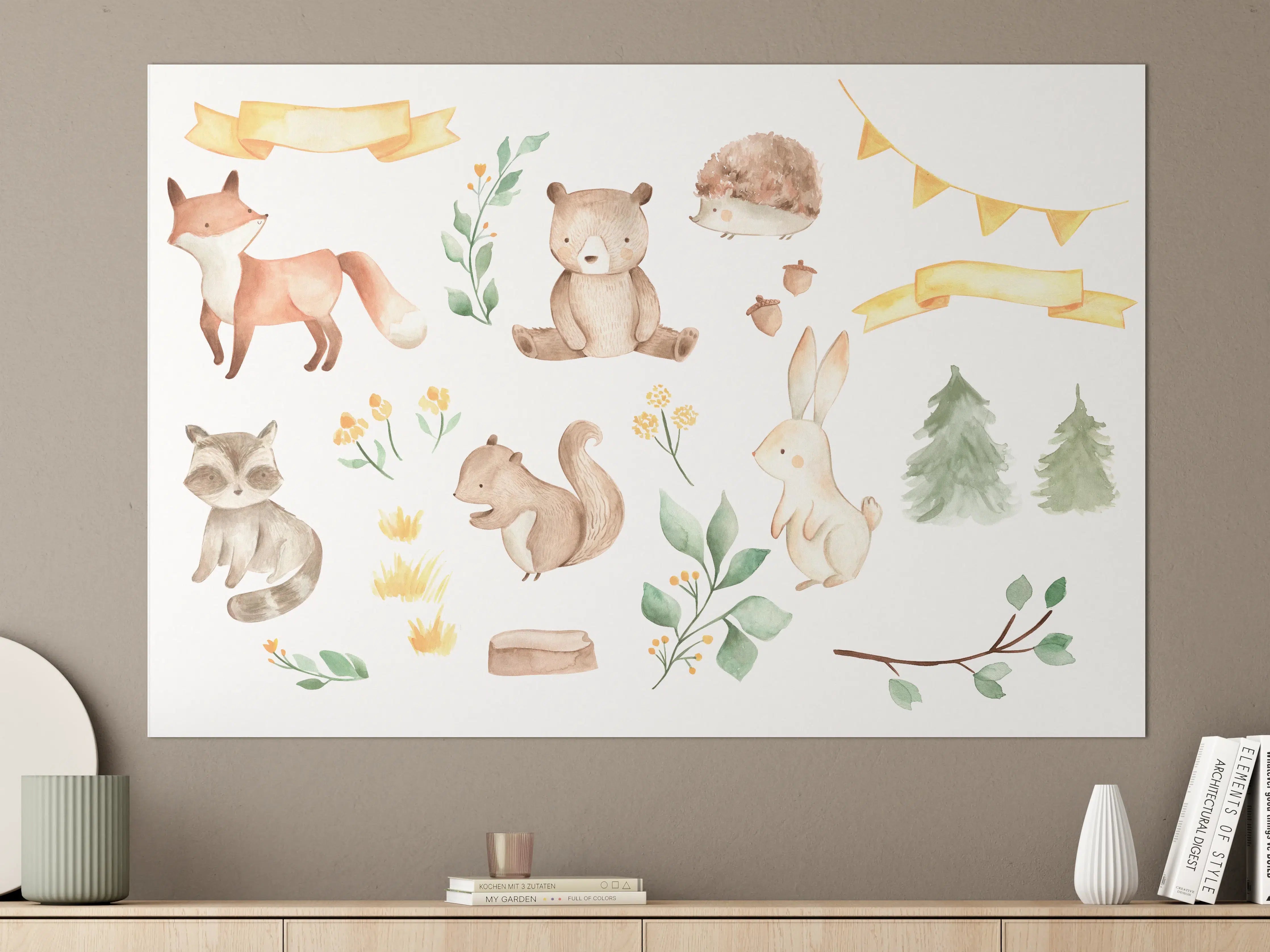 Große Wandbilder - Woodland Tiere - Aquarell