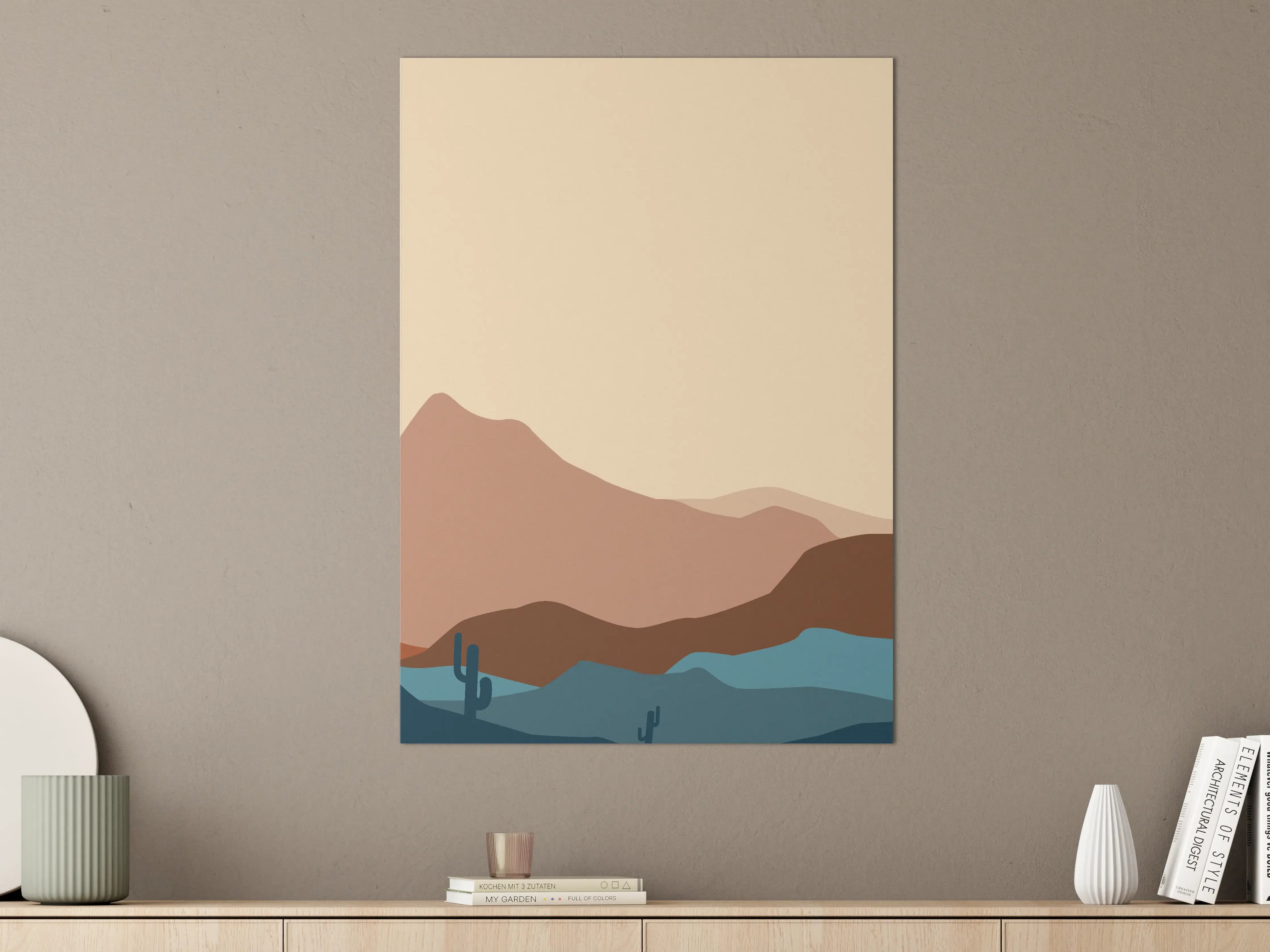 Große Wandbilder - Wüstenlandschaft mit Kakteen bei Sonnenuntergang