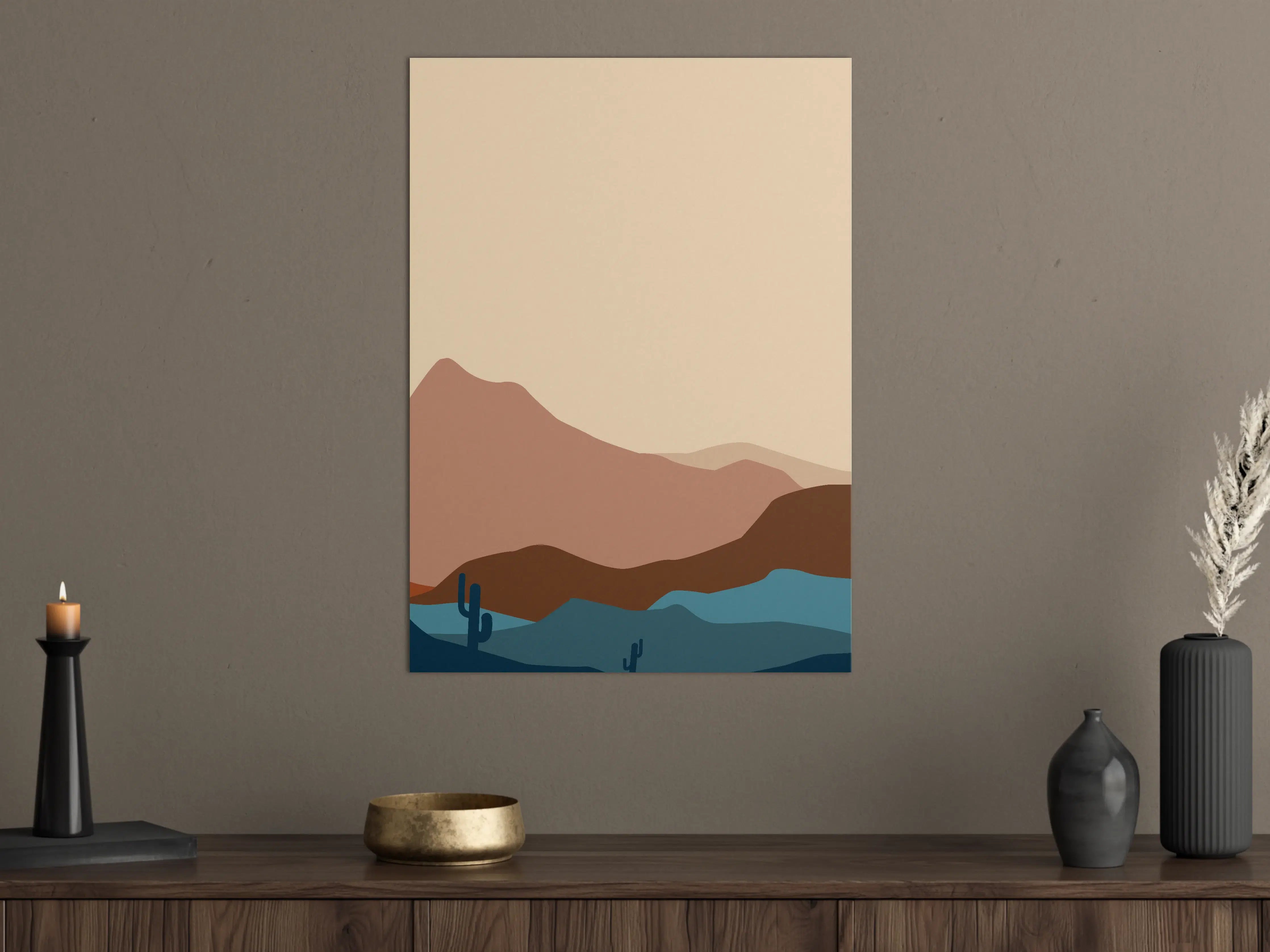 Große Wandbilder - Wüstenlandschaft mit Kakteen bei Sonnenuntergang