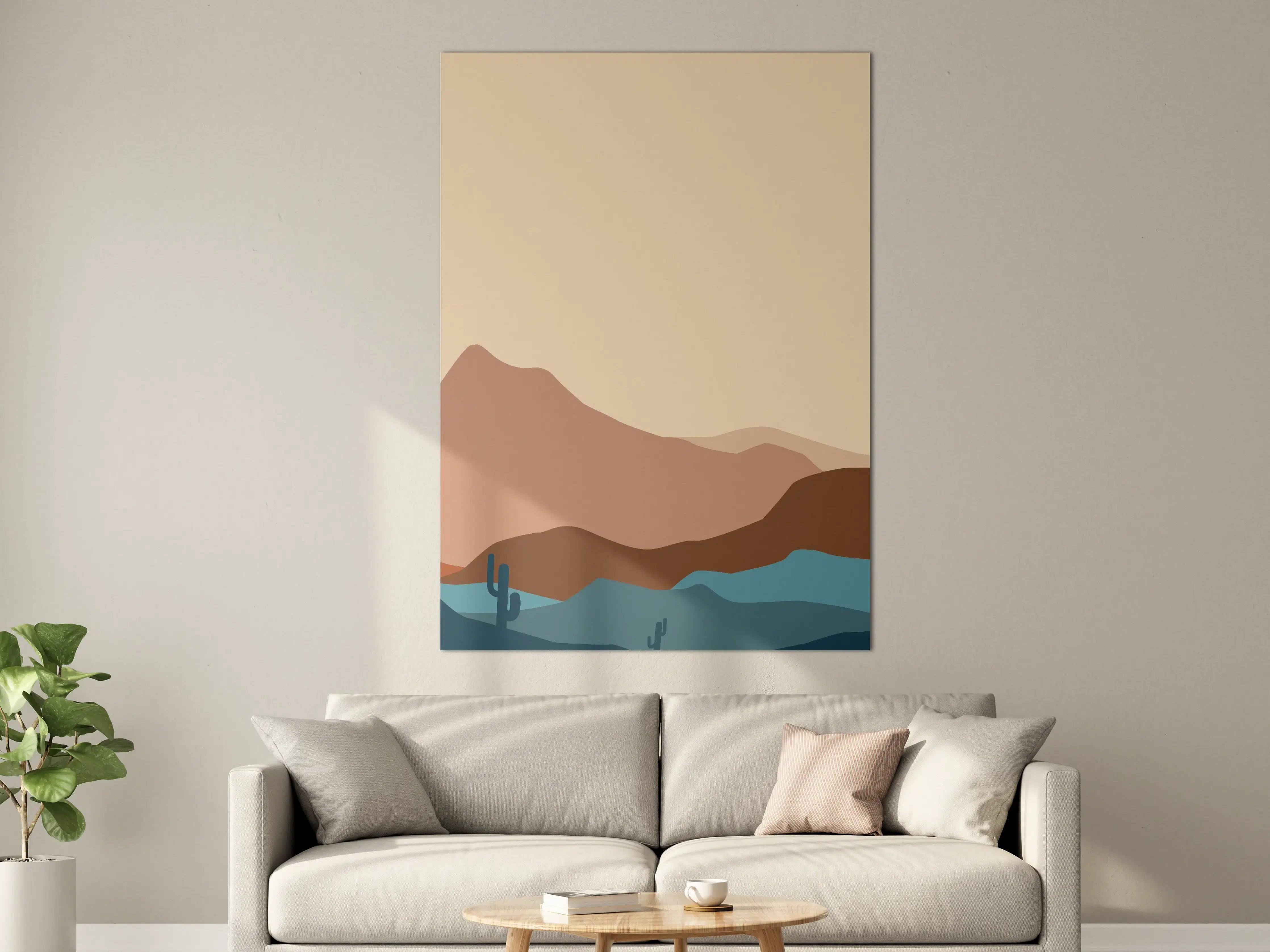 Große Wandbilder - Wüstenlandschaft mit Kakteen bei Sonnenuntergang