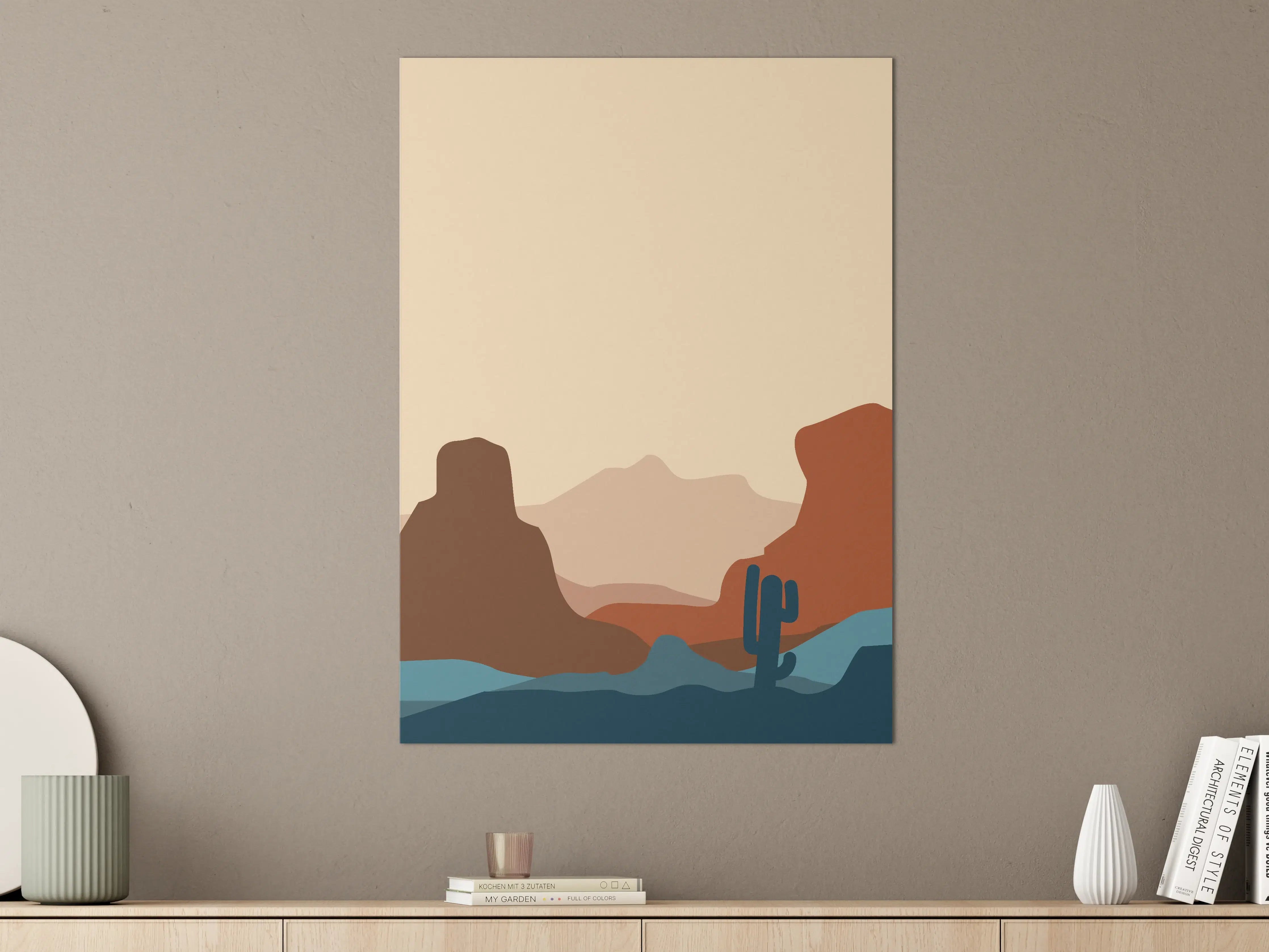 Große Wandbilder - Wüstenlandschaft mit Kaktus und Bergen