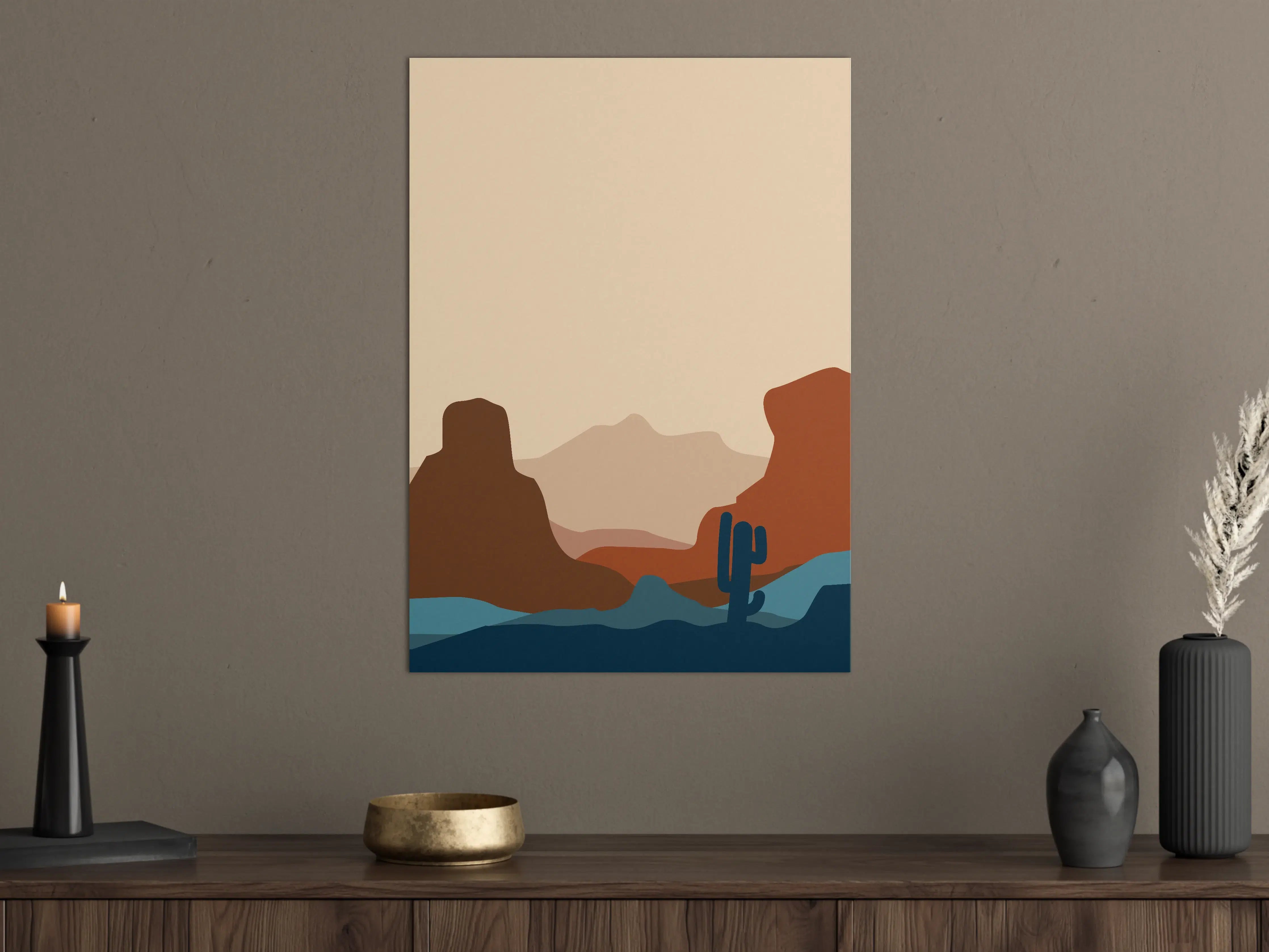 Große Wandbilder - Wüstenlandschaft mit Kaktus und Bergen