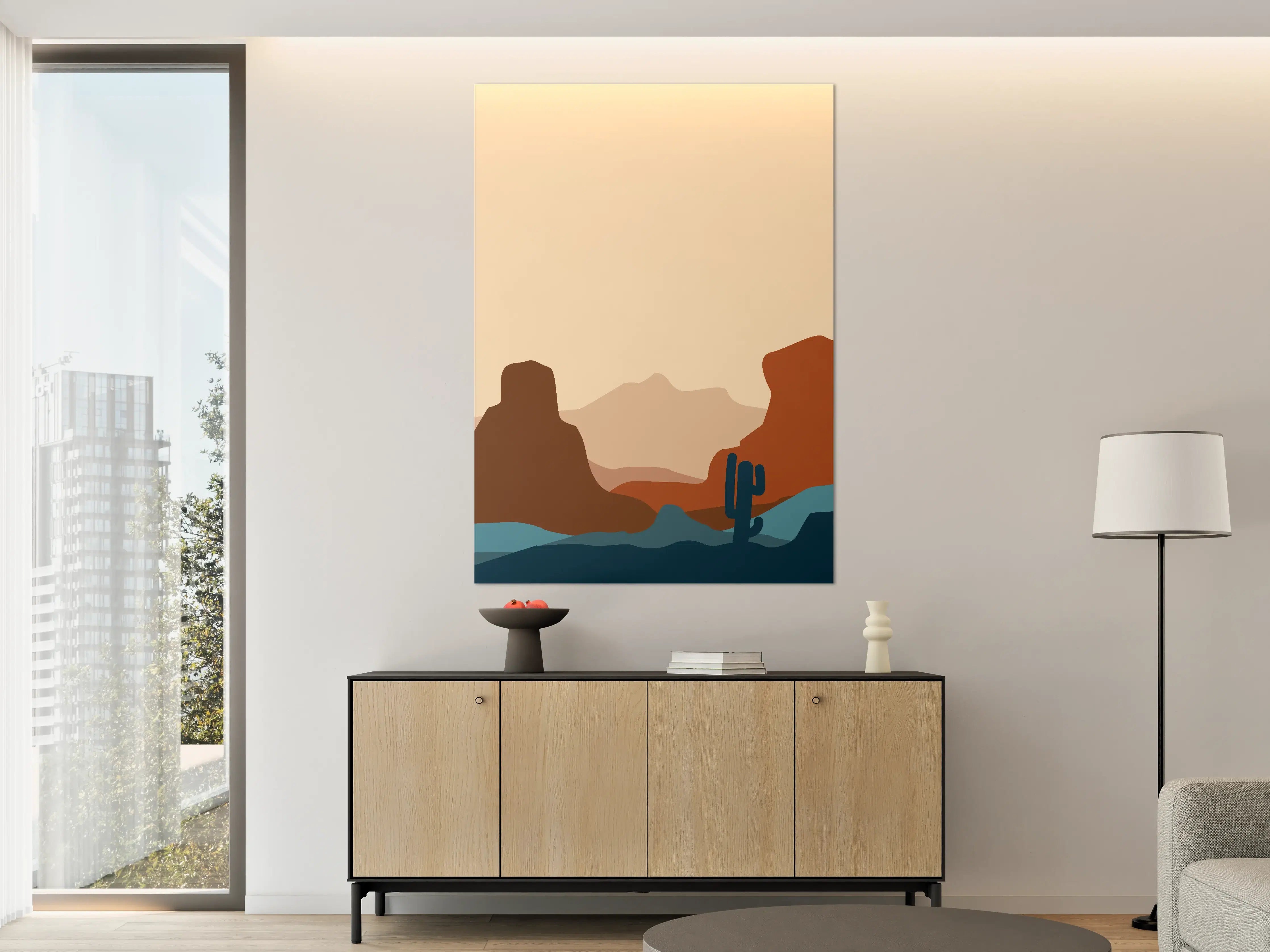 Große Wandbilder - Wüstenlandschaft mit Kaktus und Bergen