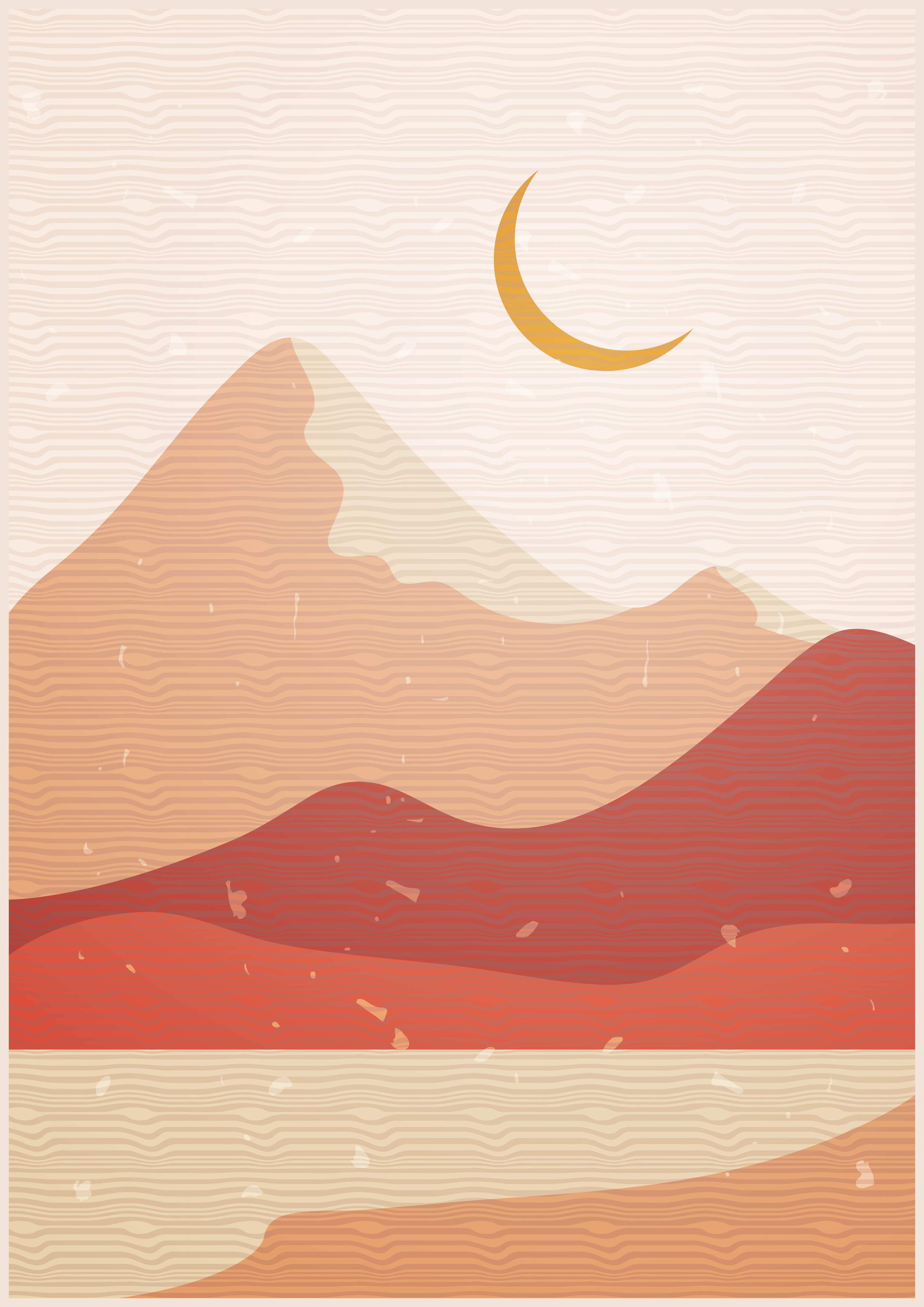 Große Wandbilder-Wüstenlandschaft mit Mond und Bergen