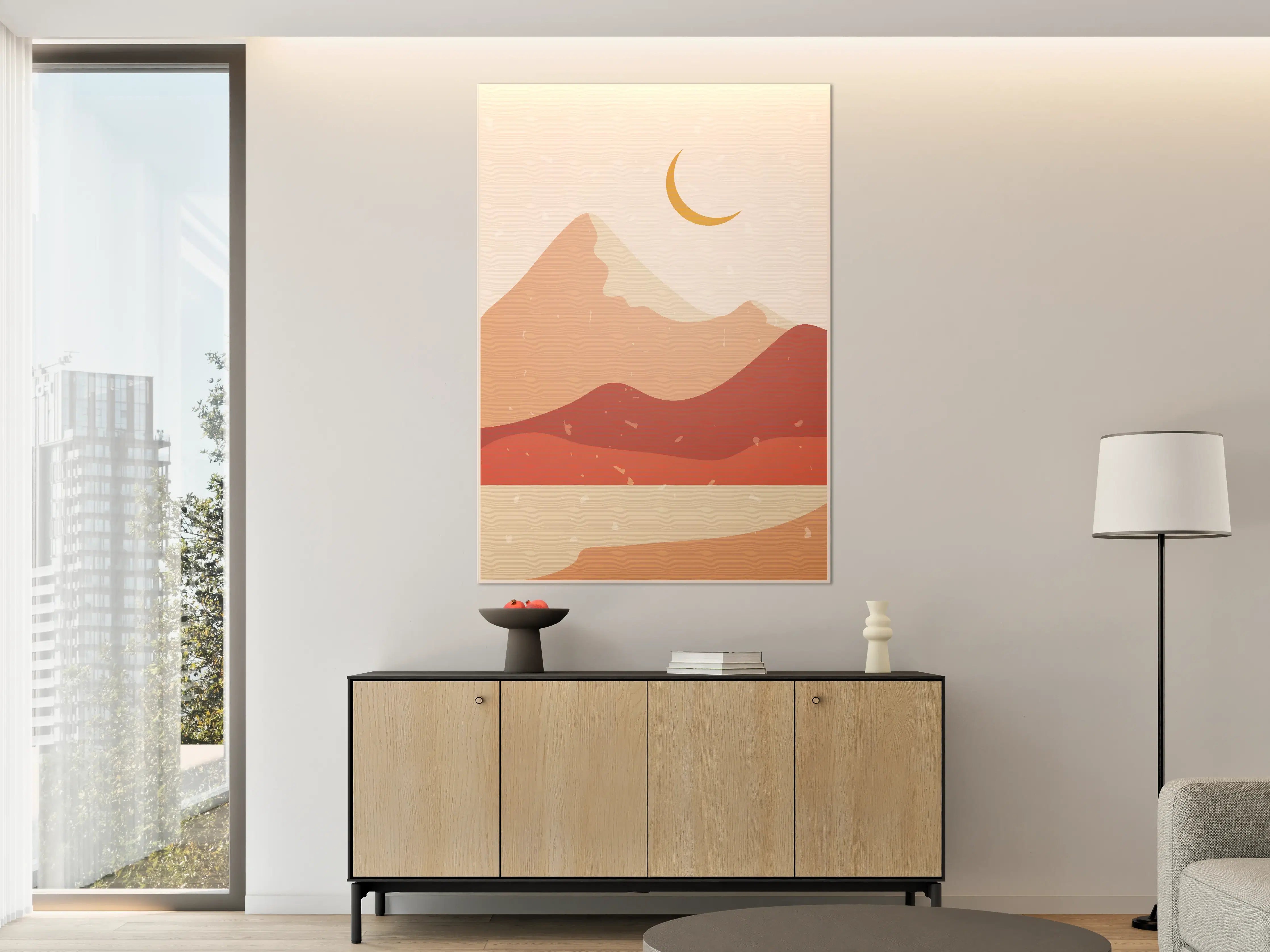 Große Wandbilder - Wüstenlandschaft mit Mond und Bergen