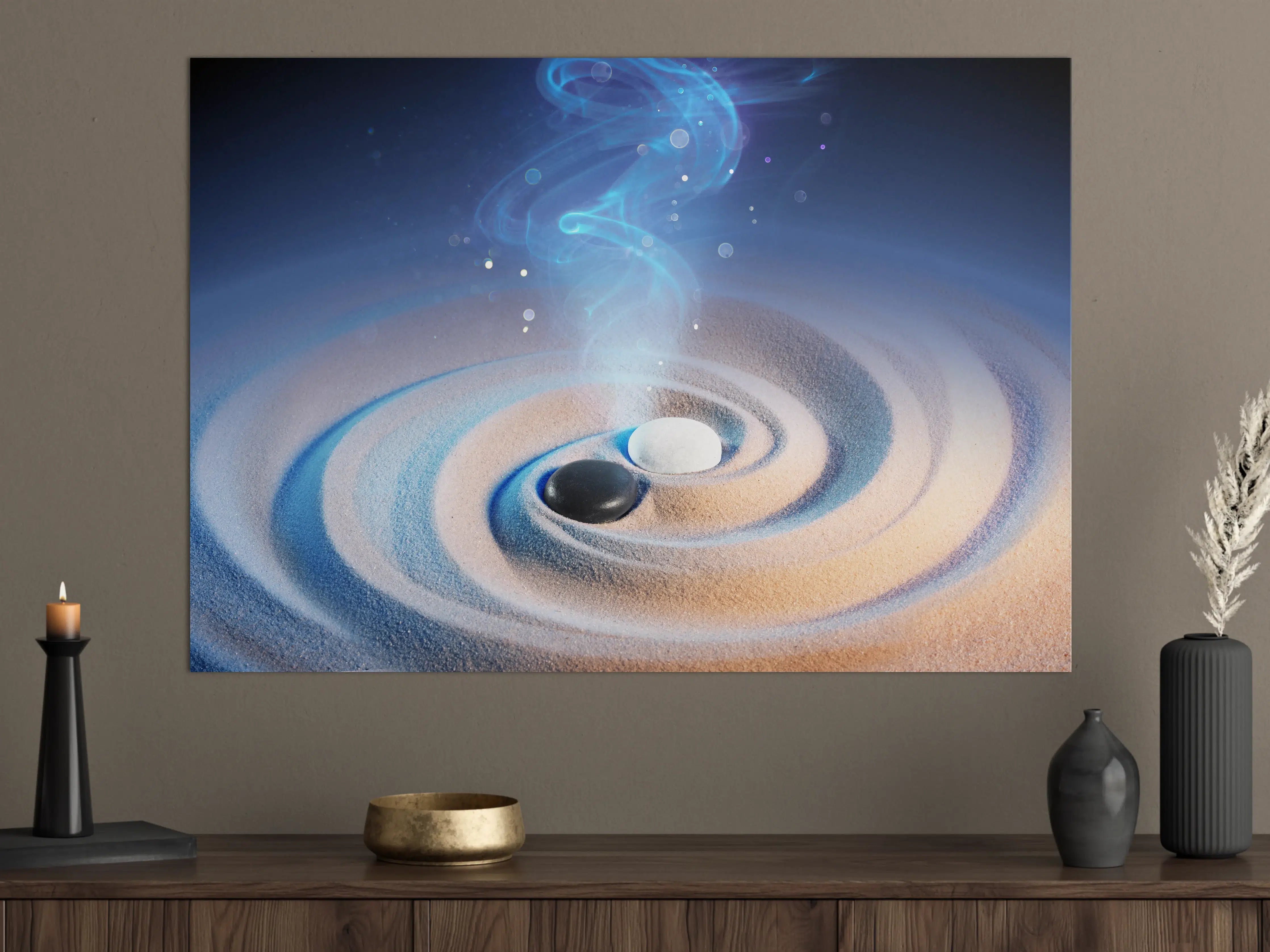 Große Wandbilder - Yin und Yang Steine im Sand