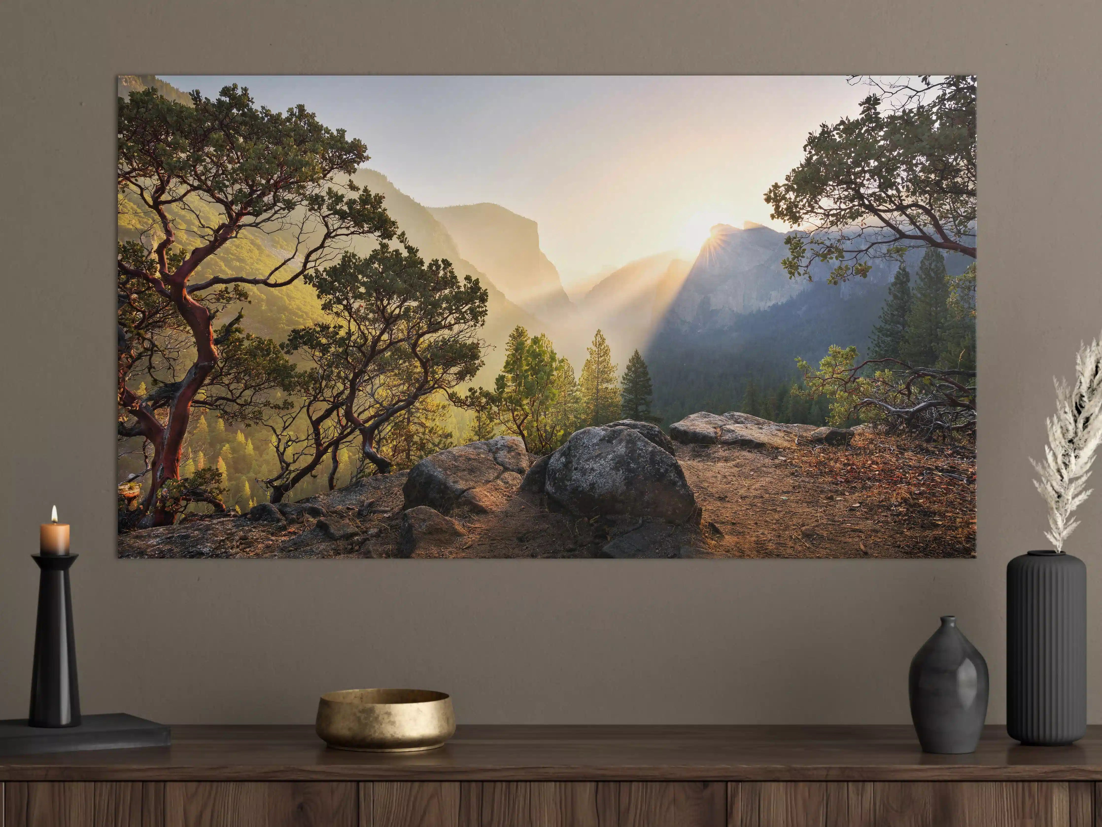 Große Wandbilder - Yosemite Sonnenstrahlen Panorama