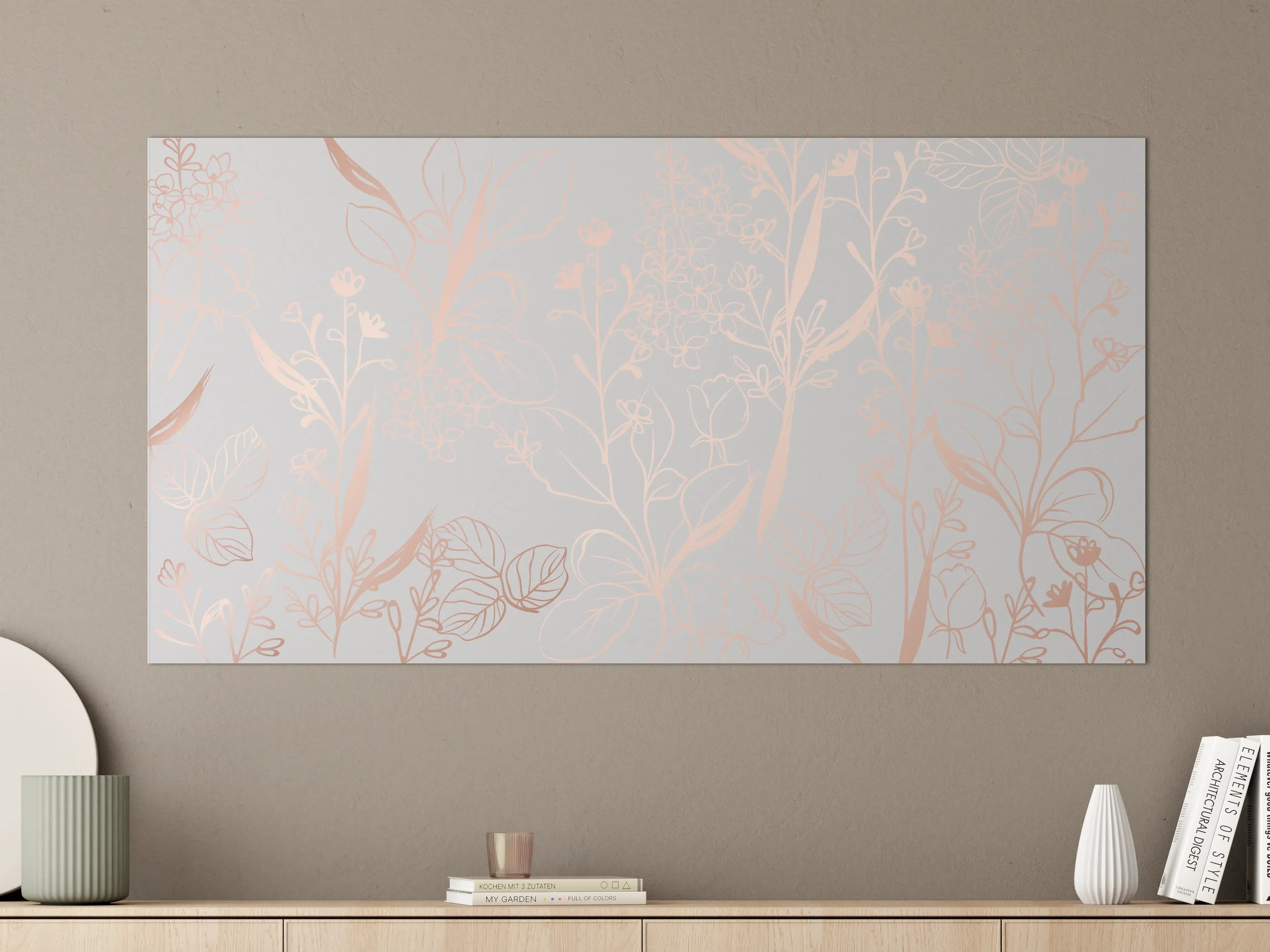 Große Wandbilder - Zarte Blütenillustration Beige-Rosa