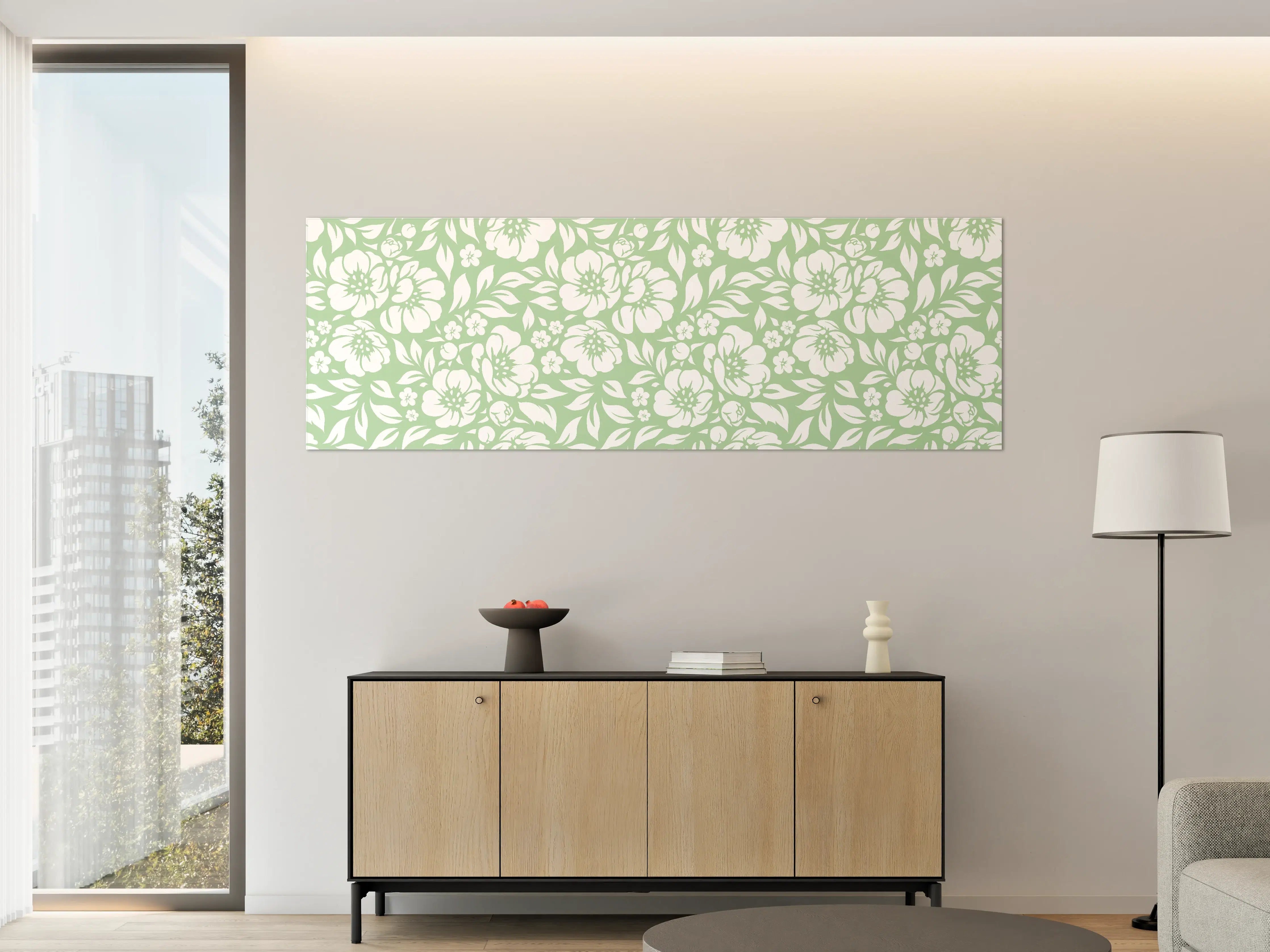 Große Wandbilder - Zarte Blumen in Grau-Grün