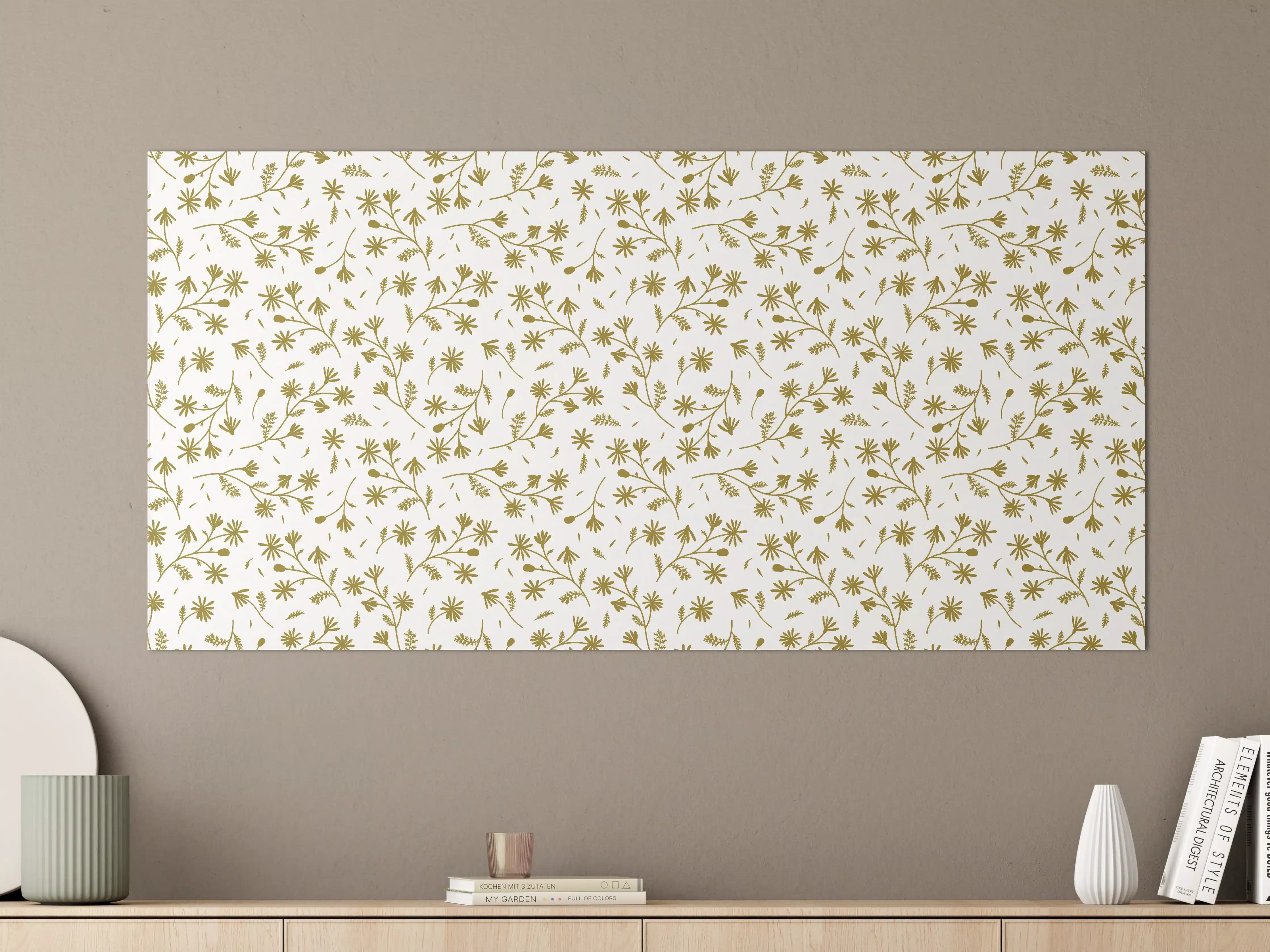 Große Wandbilder - Zarte Blumenmuster in Gold auf Creme