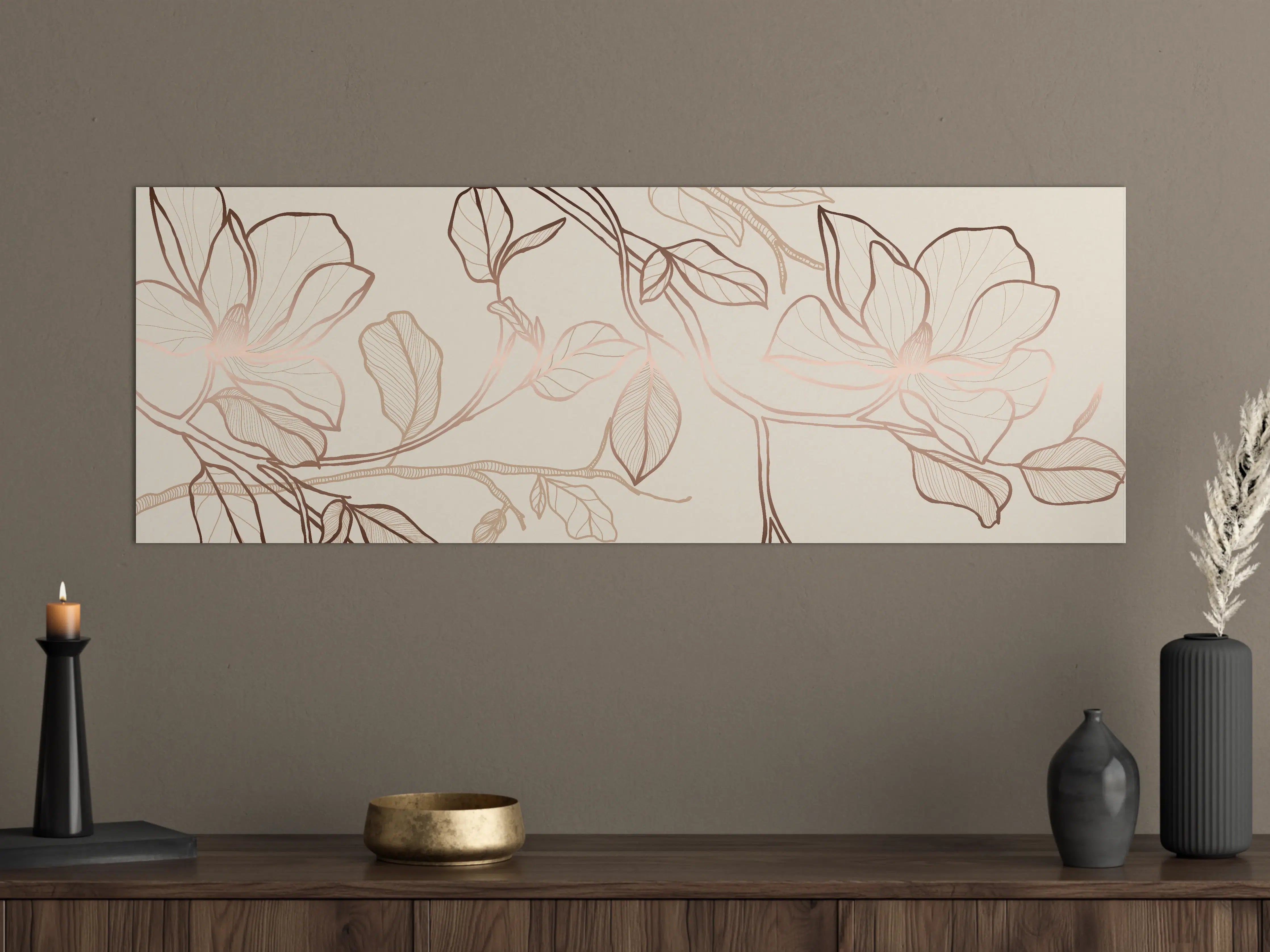 Große Wandbilder - Zarte Blumenzeichnung Beige