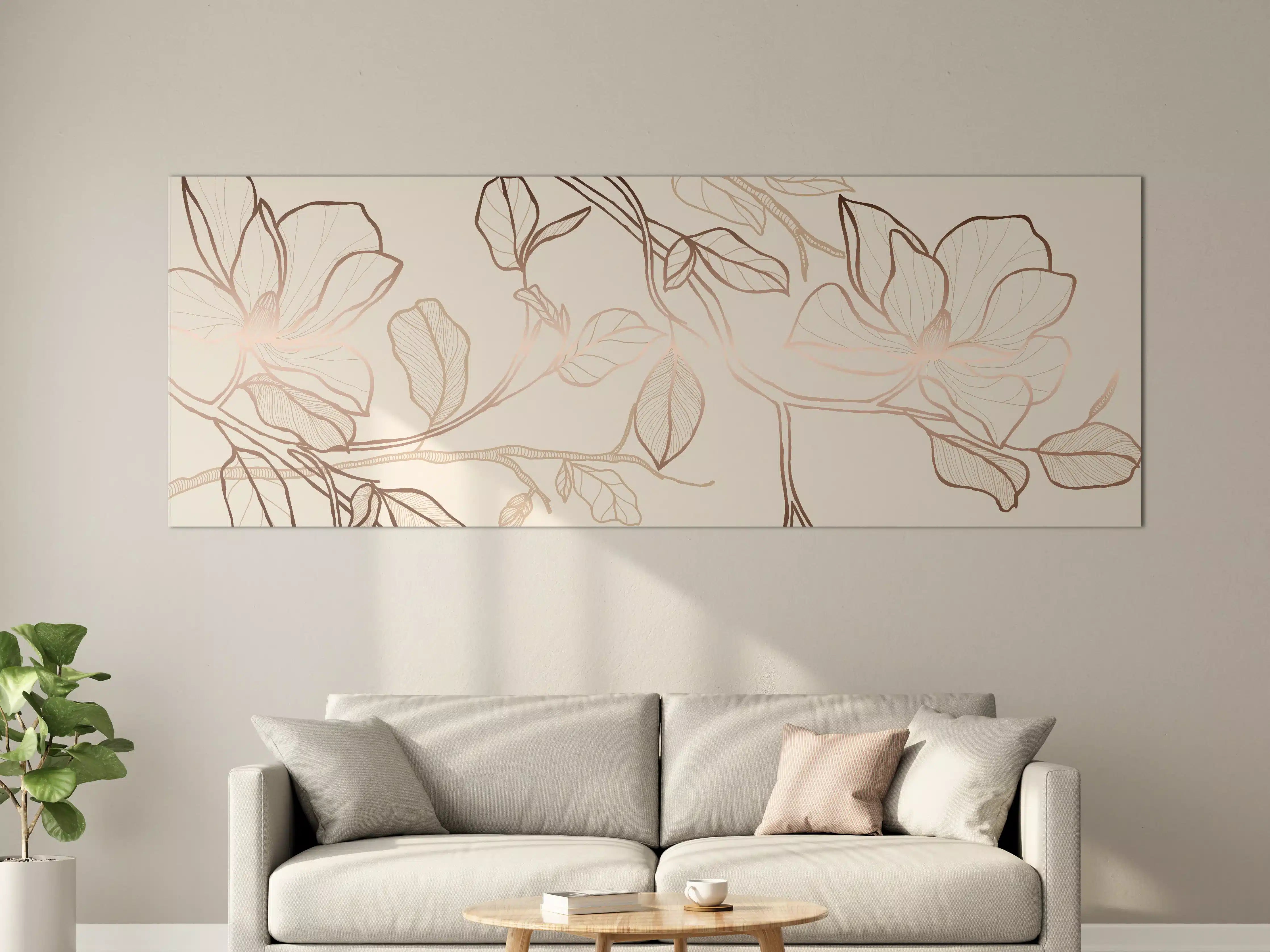 Große Wandbilder - Zarte Blumenzeichnung Beige