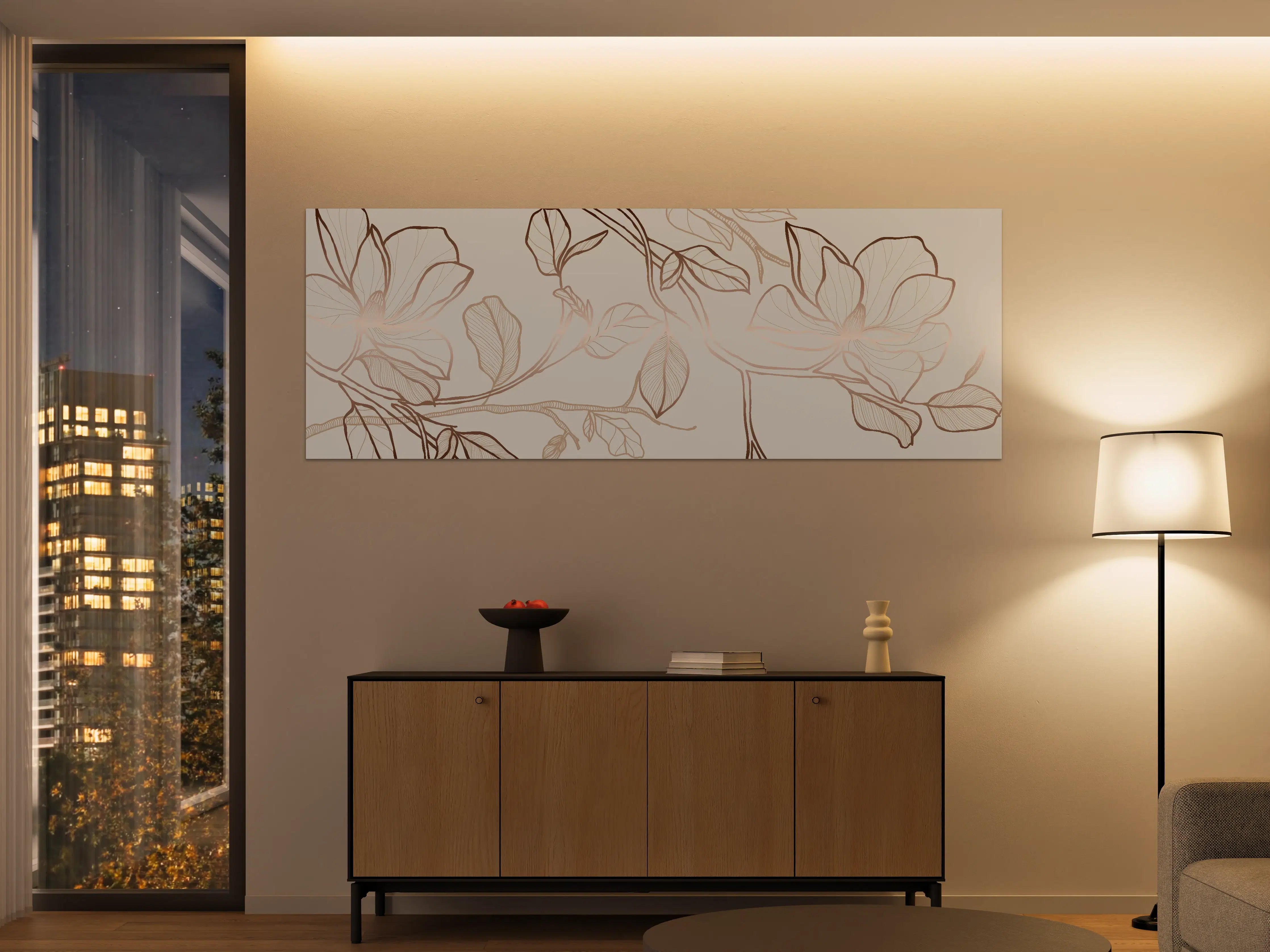 Große Wandbilder - Zarte Blumenzeichnung Beige