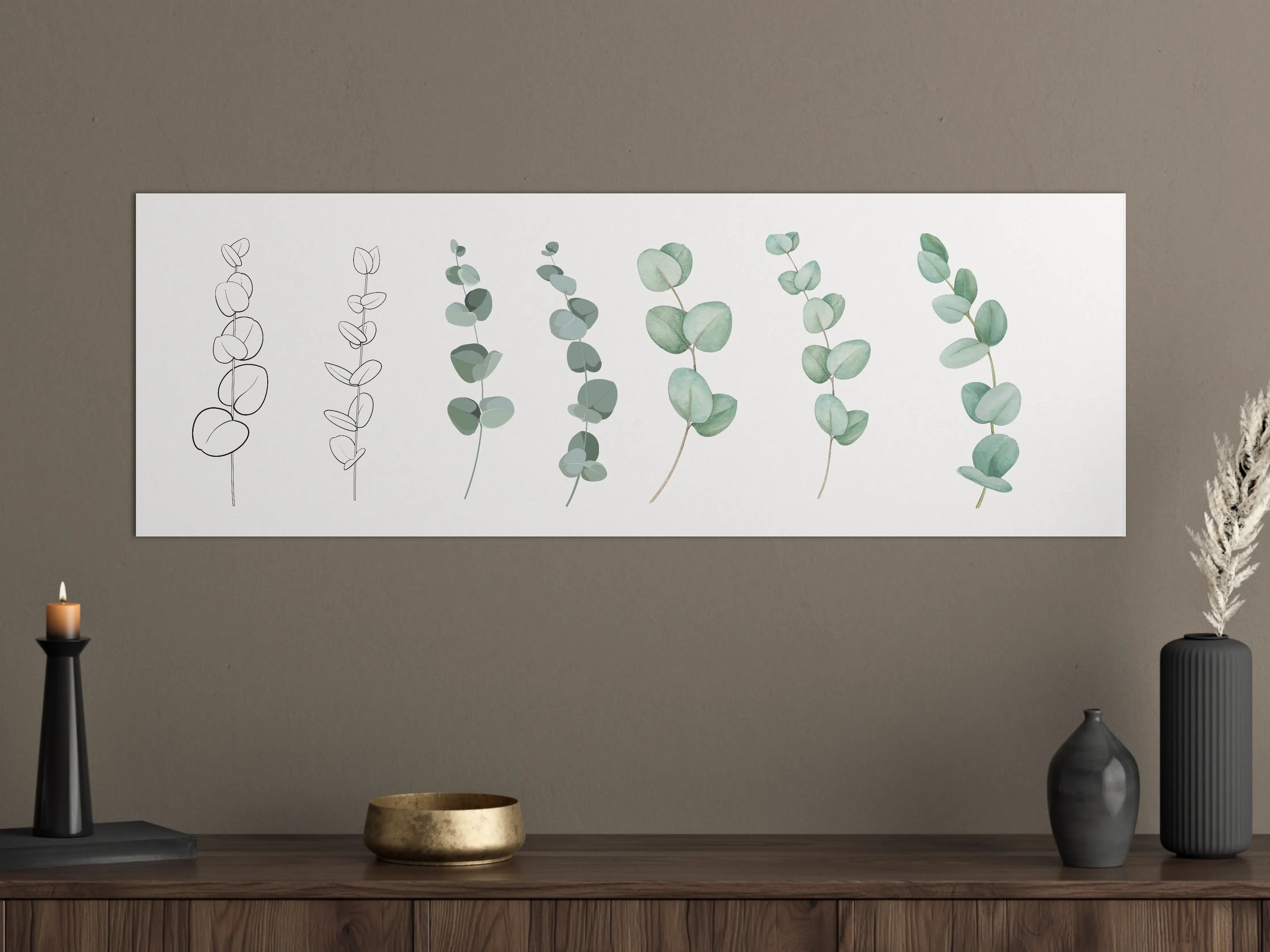 Große Wandbilder - Zarte Eukalyptus Aquarell-Motive