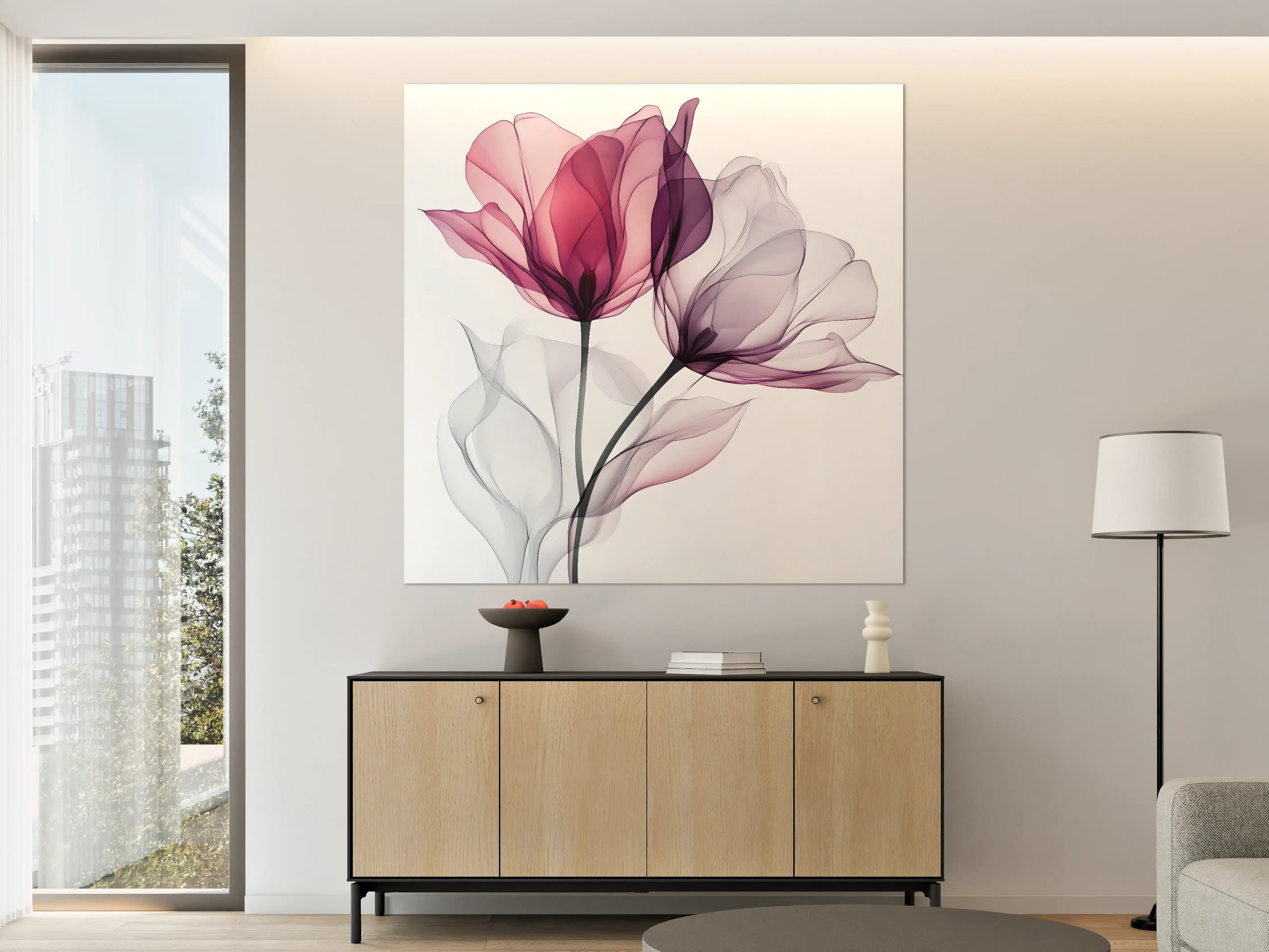 Große Wandbilder - Zarte Grautöne in Pastellblumen