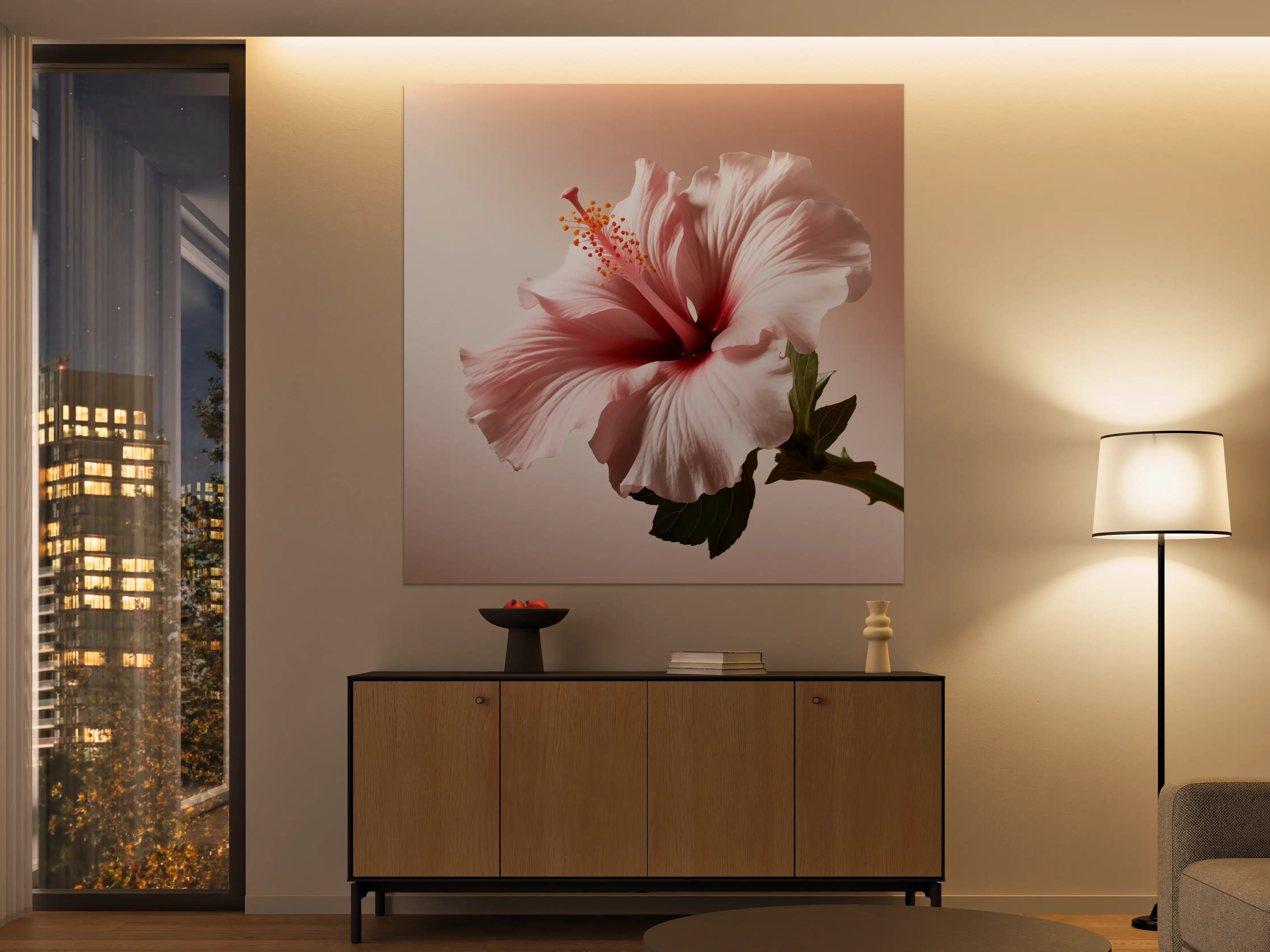 Große Wandbilder - Zarte Hibiskusblüte in Pastellfarben