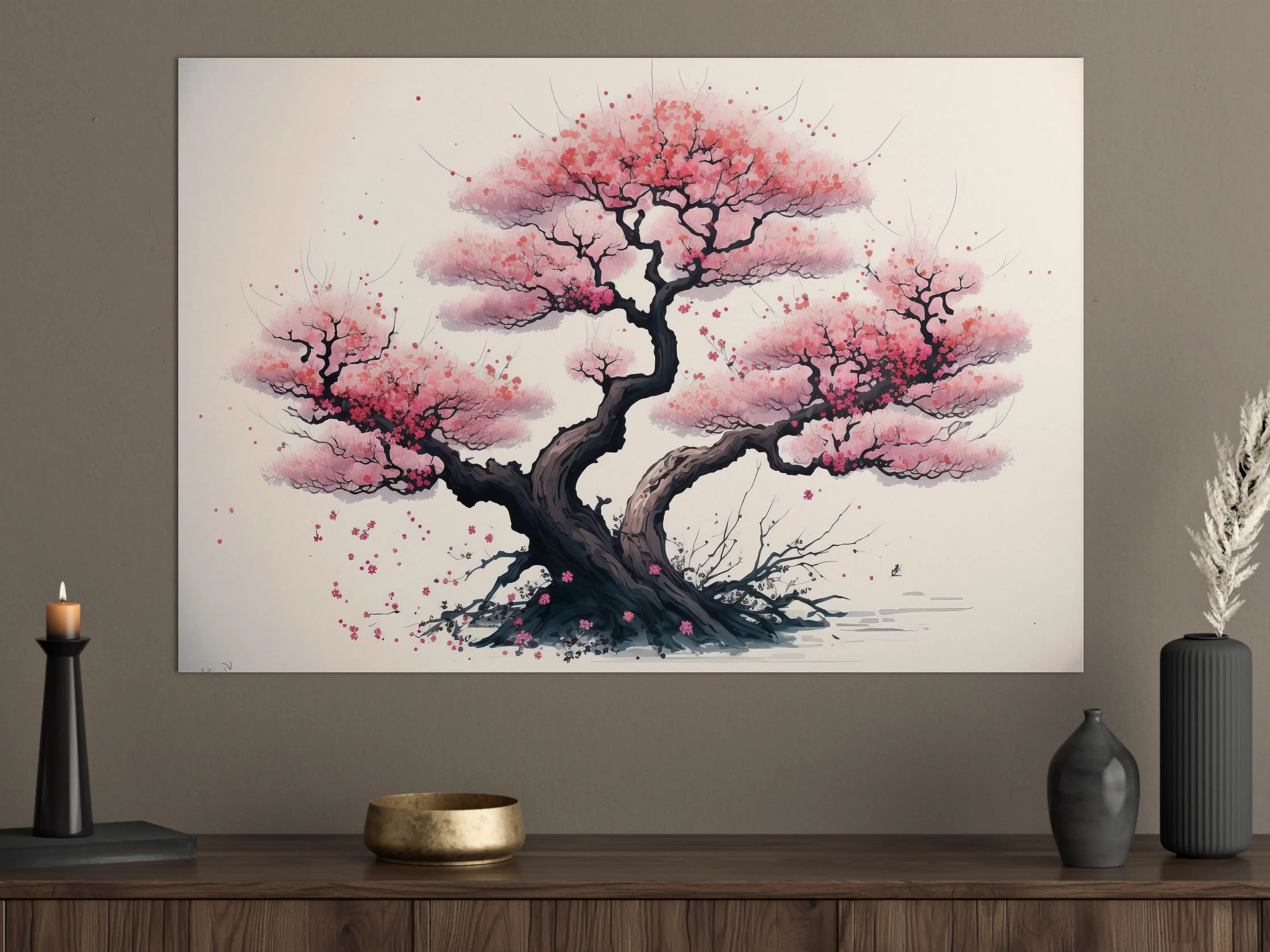Große Wandbilder - Zarte Kirschblüten in Grauweiß: Aquarellmalerei