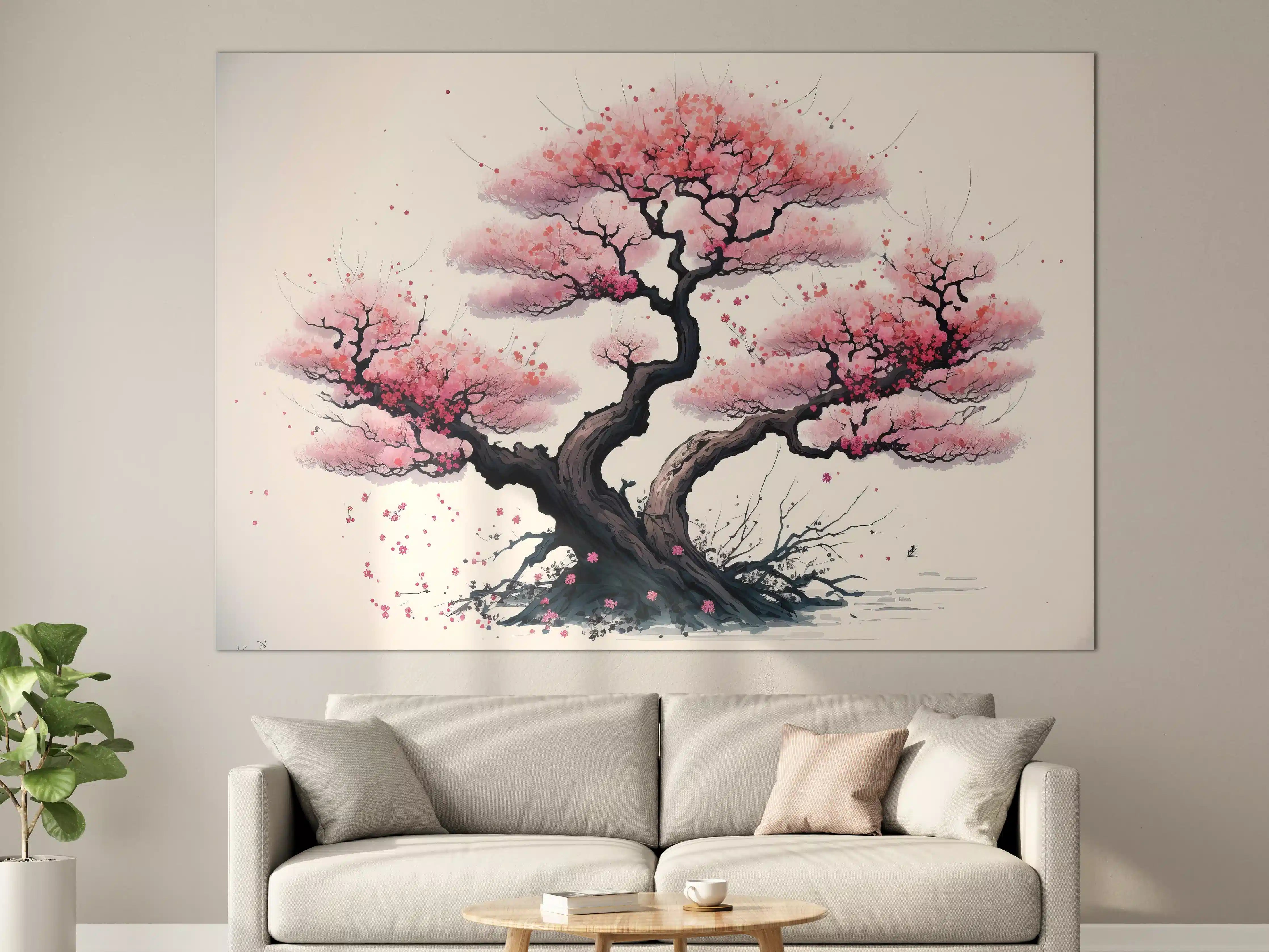 Große Wandbilder - Zarte Kirschblüten in Grauweiß: Aquarellmalerei