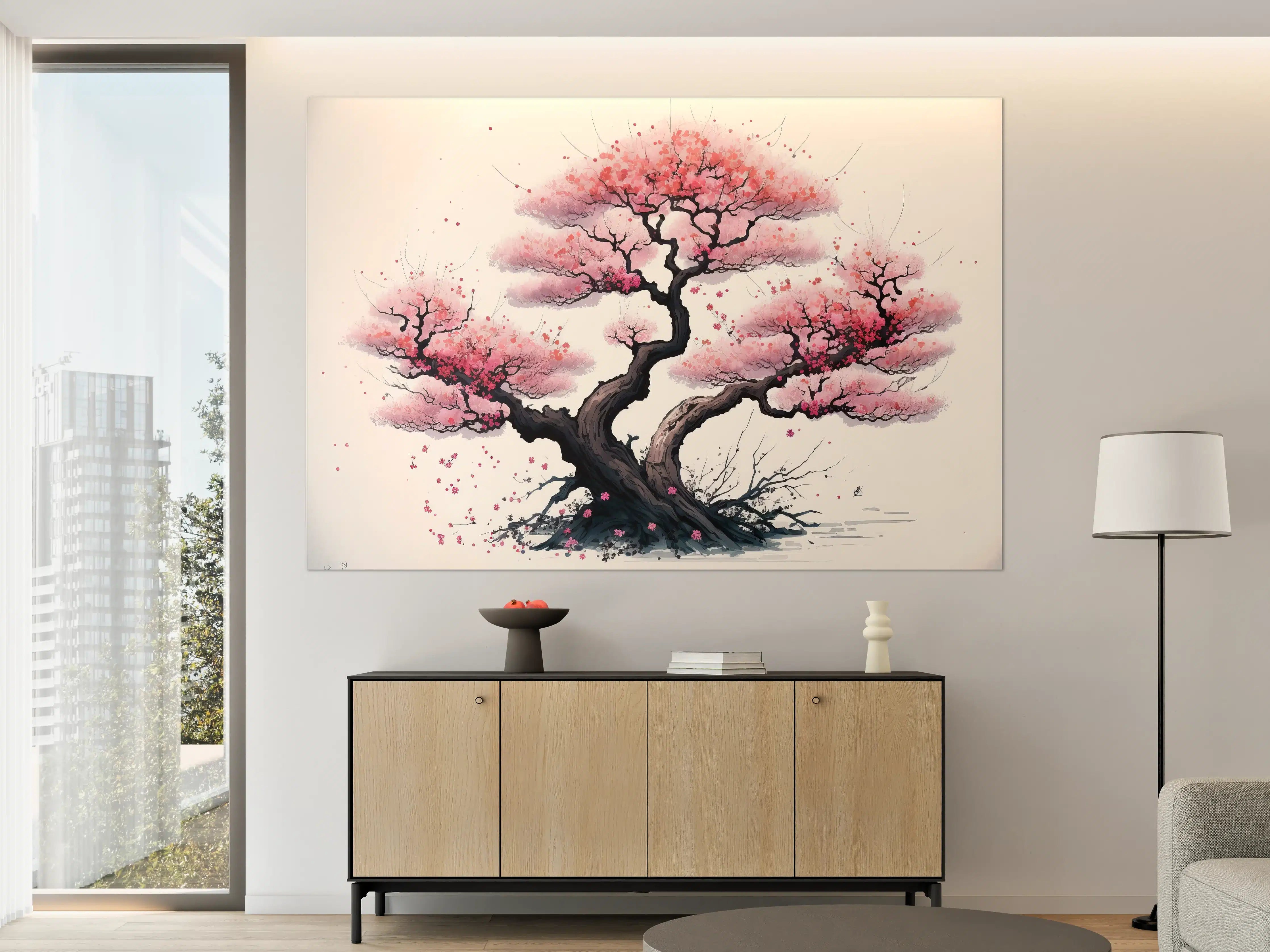 Große Wandbilder - Zarte Kirschblüten in Grauweiß: Aquarellmalerei