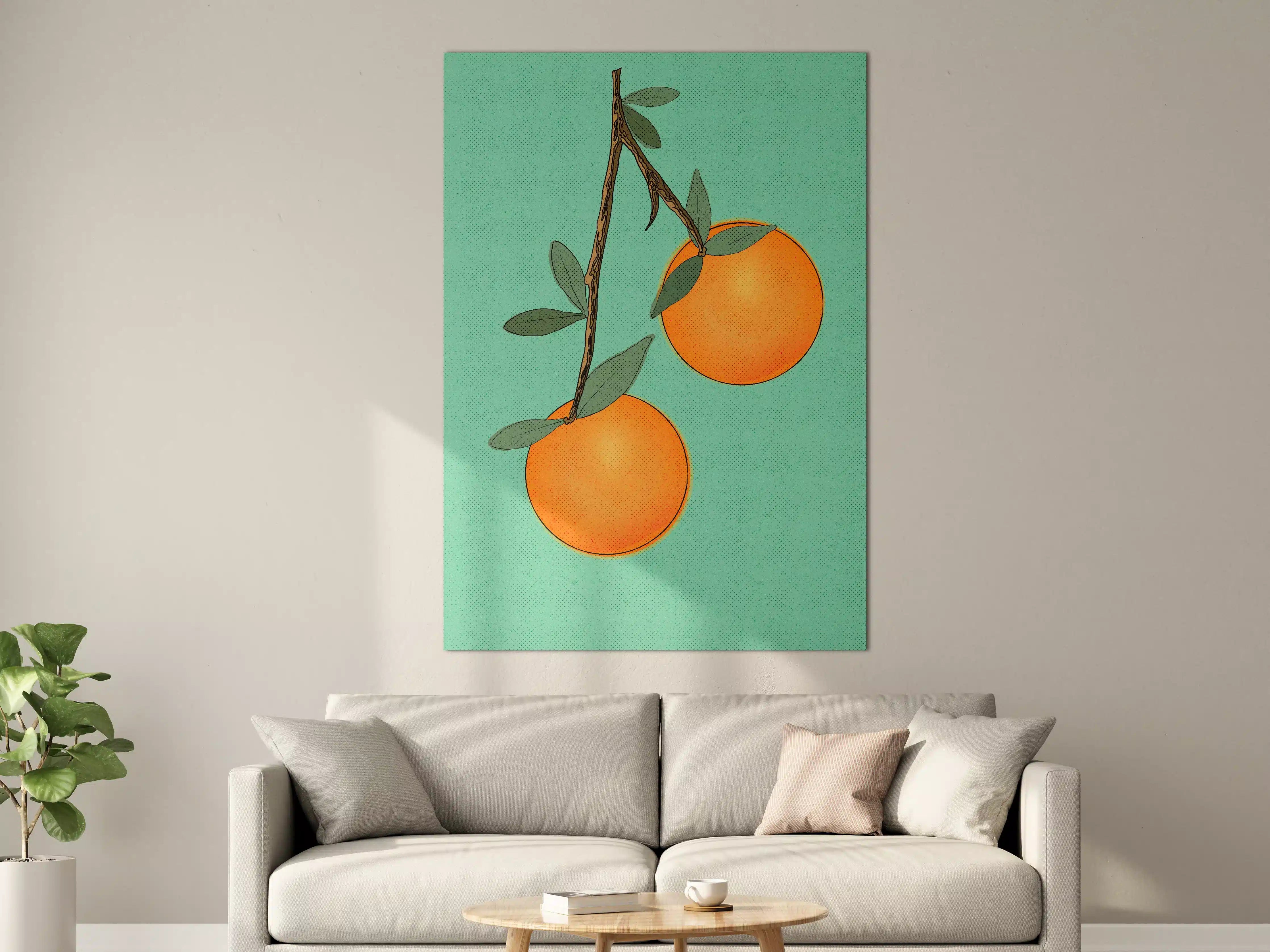 Große Wandbilder - Zarte Orangenszene auf grünem Hintergrund