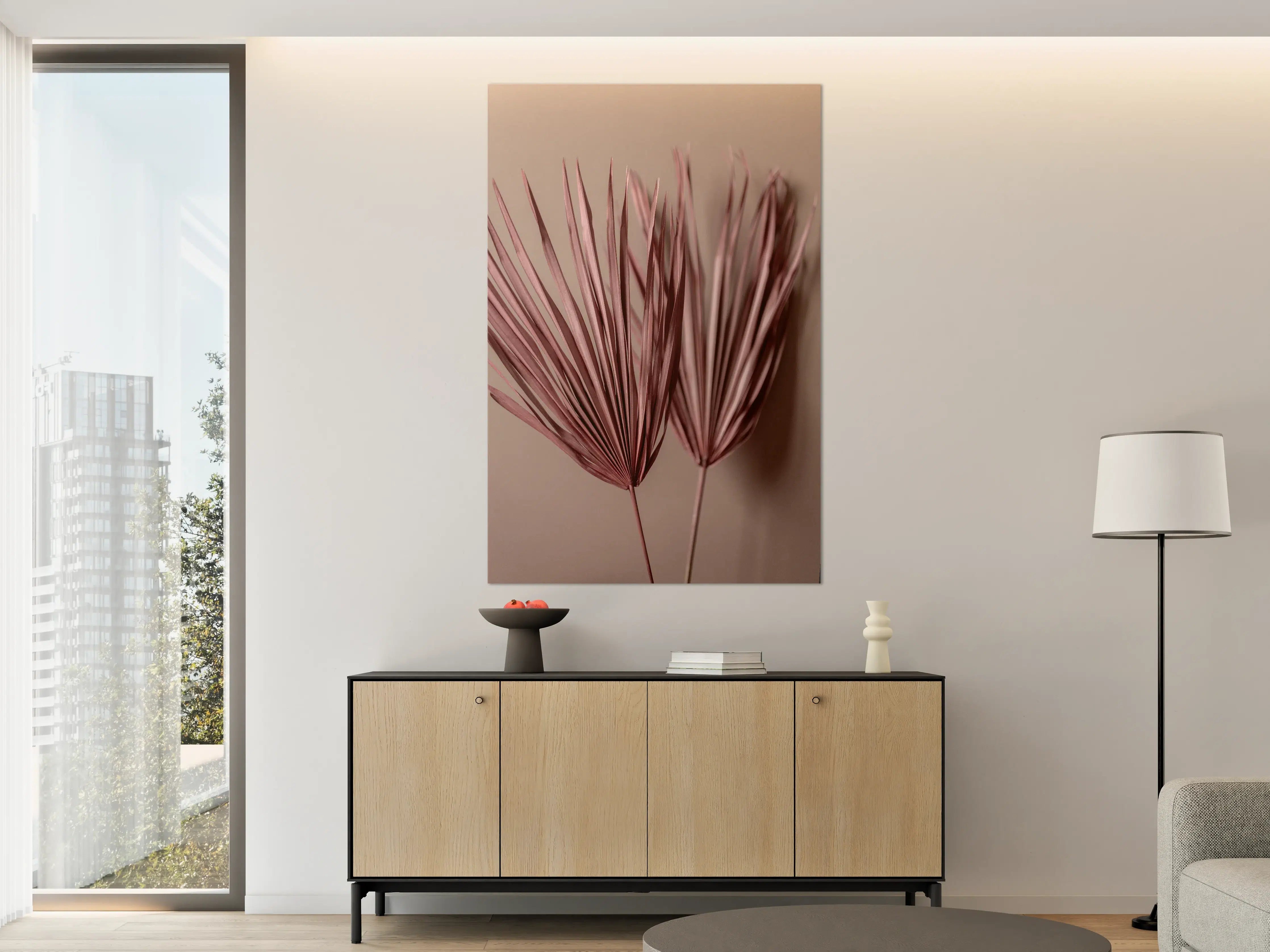 Große Wandbilder - Zarte Palmblätter in Rosa