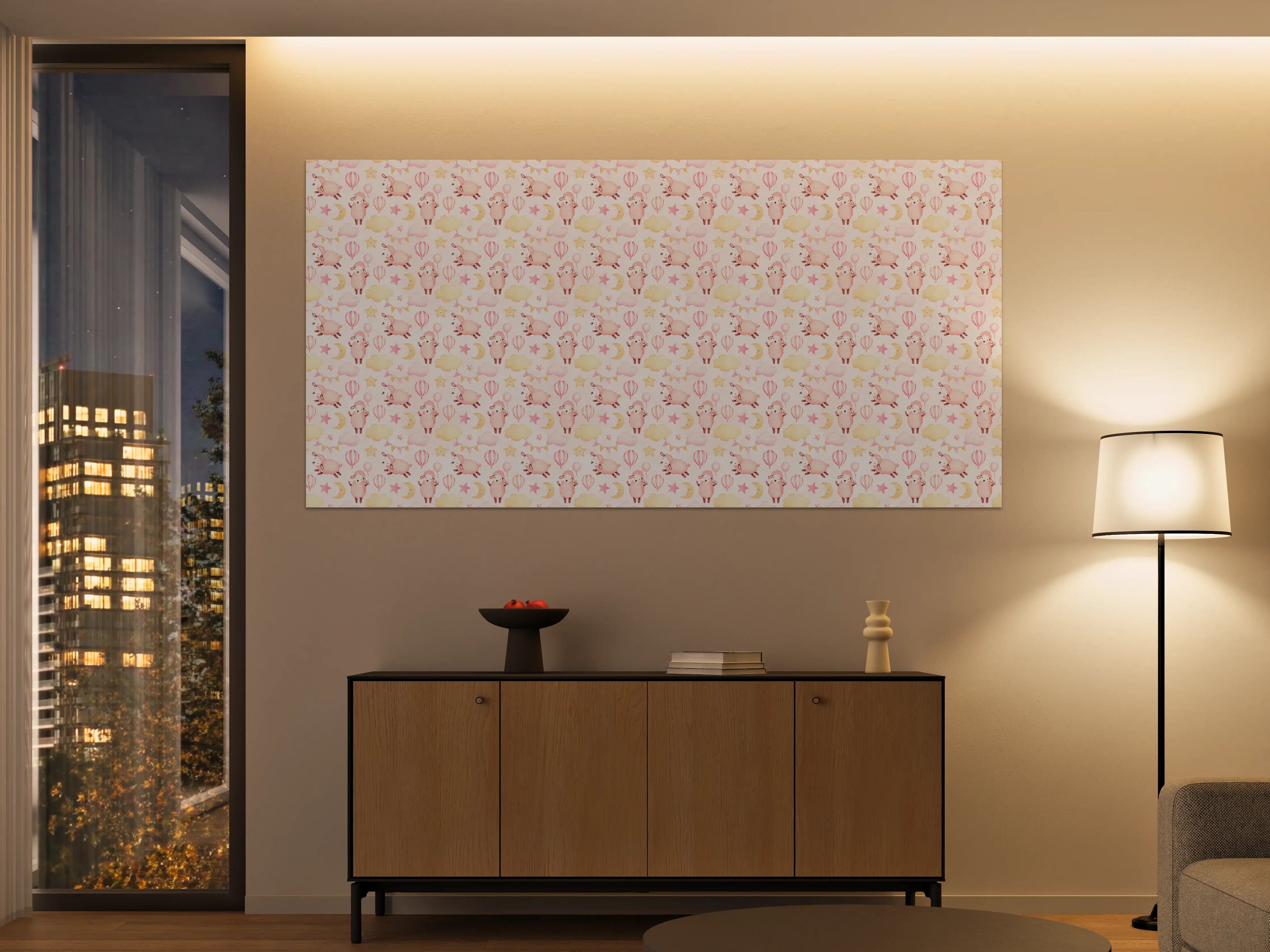 Große Wandbilder - Zarte Pastell-Muster mit Tieren und Blumen