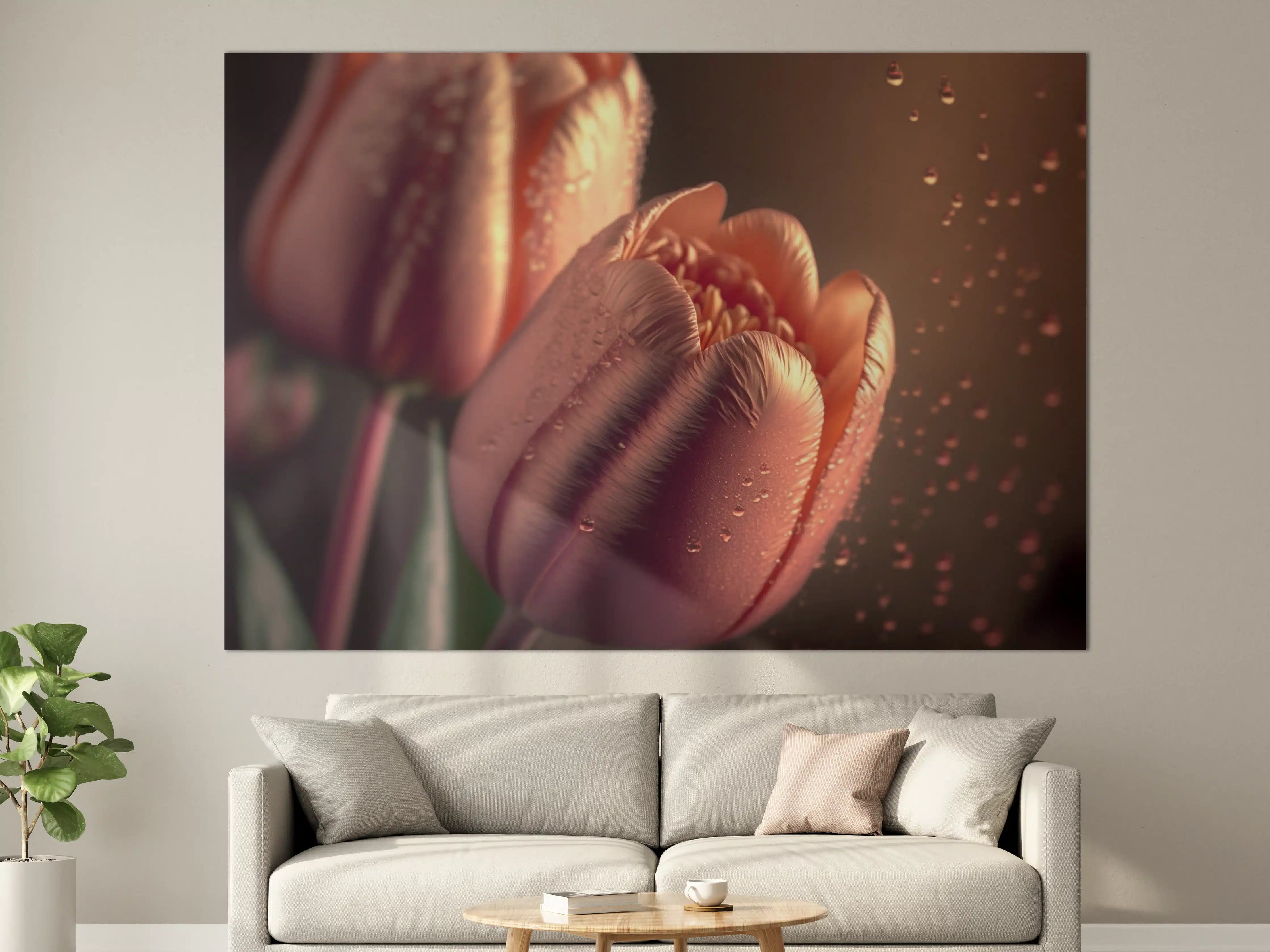 Große Wandbilder - Zarte pinke Tulpen mit Wassertröpfchen