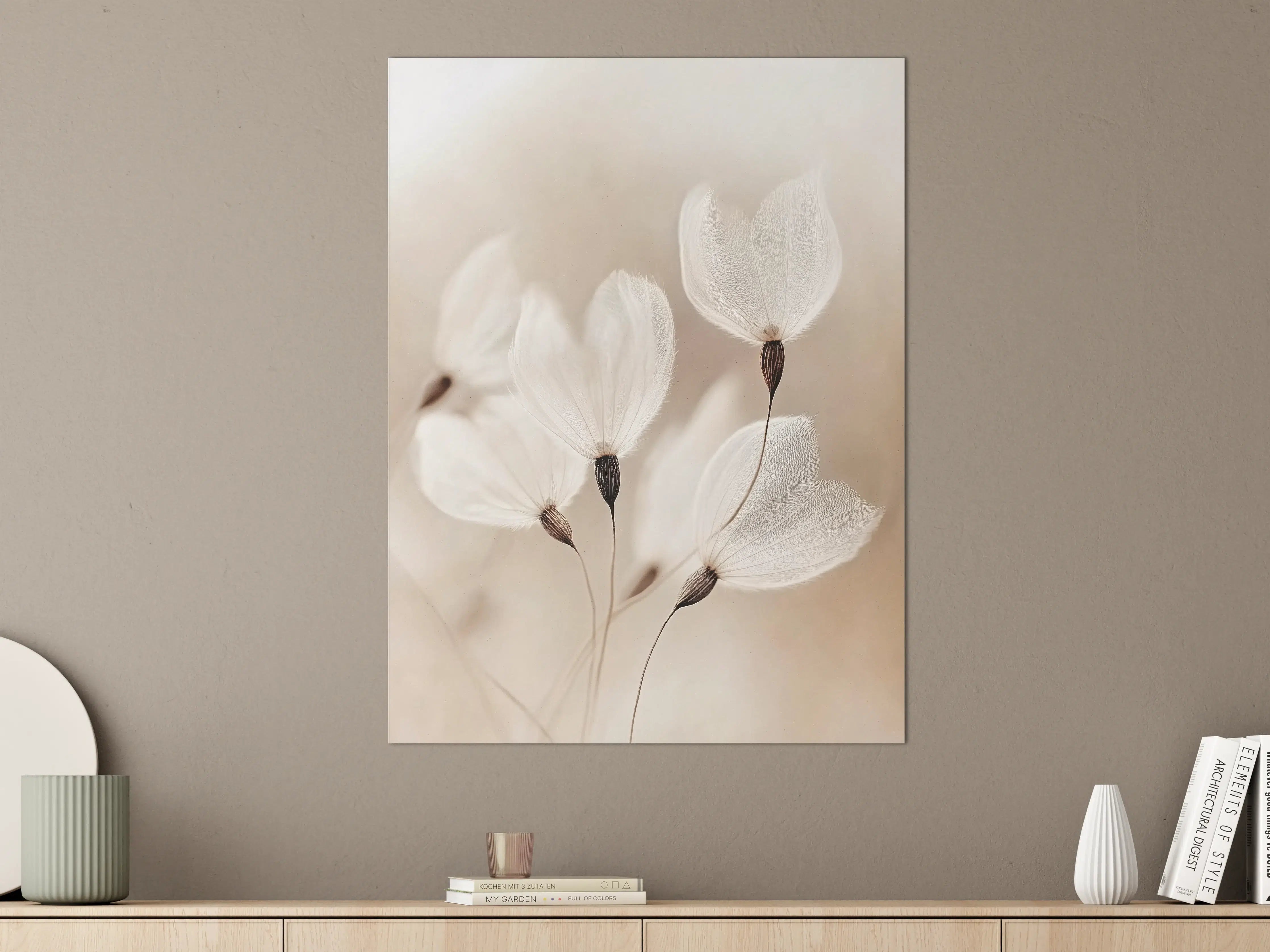 Große Wandbilder - Zarte weiße Blumen in weichem Licht