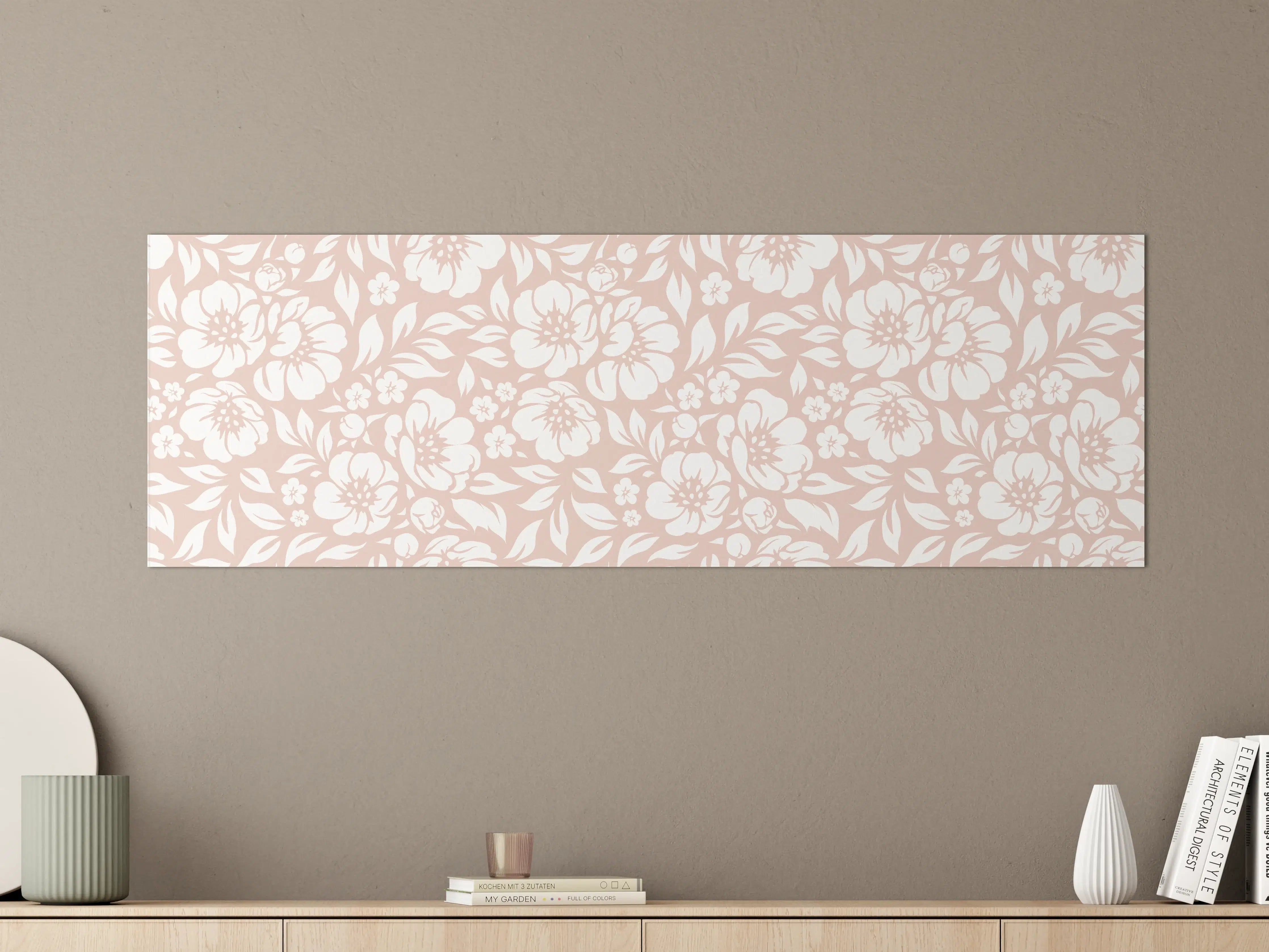 Große Wandbilder - Zartes Blumenmuster in Weiß und Beige