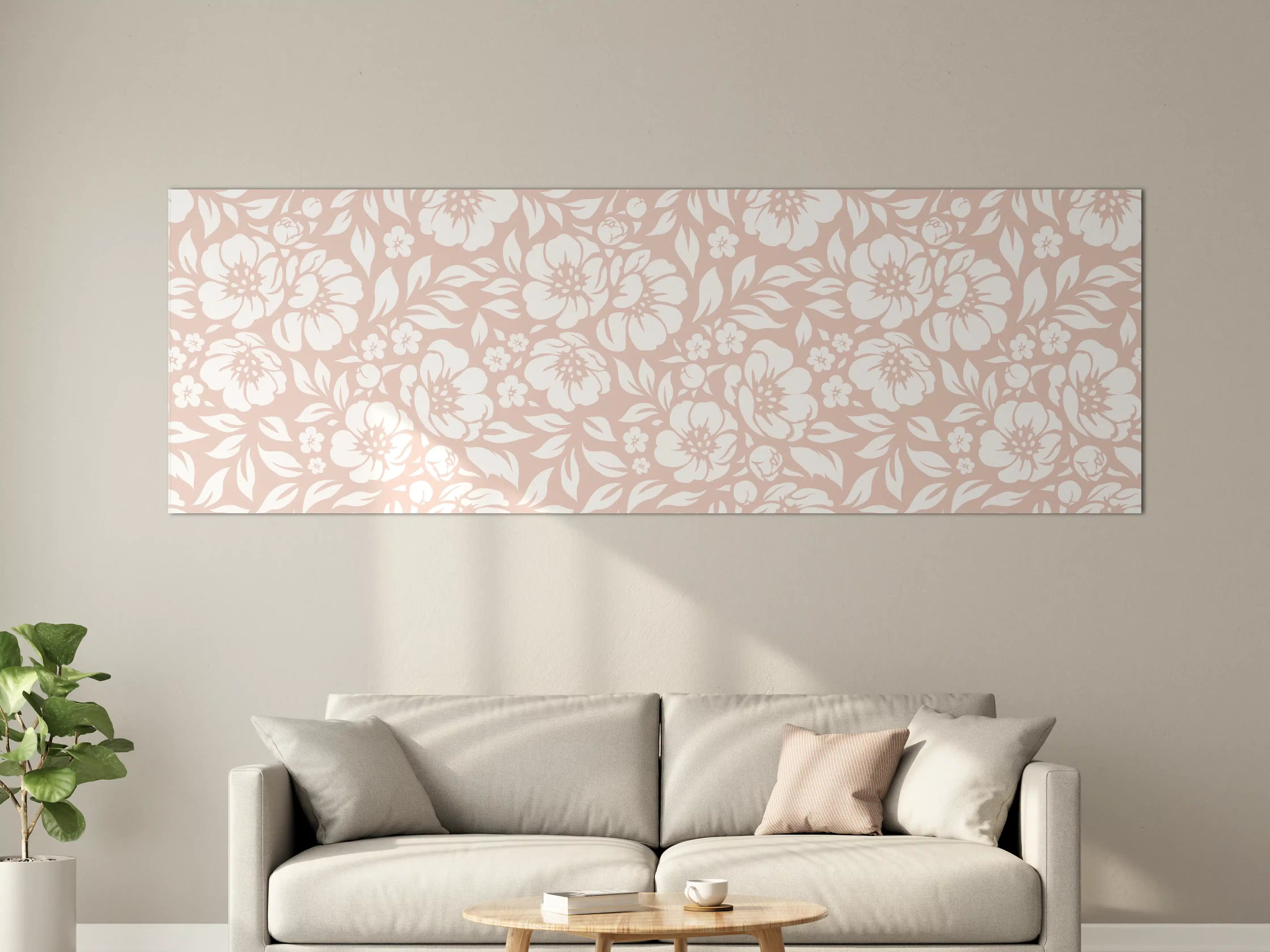 Große Wandbilder - Zartes Blumenmuster in Weiß und Beige