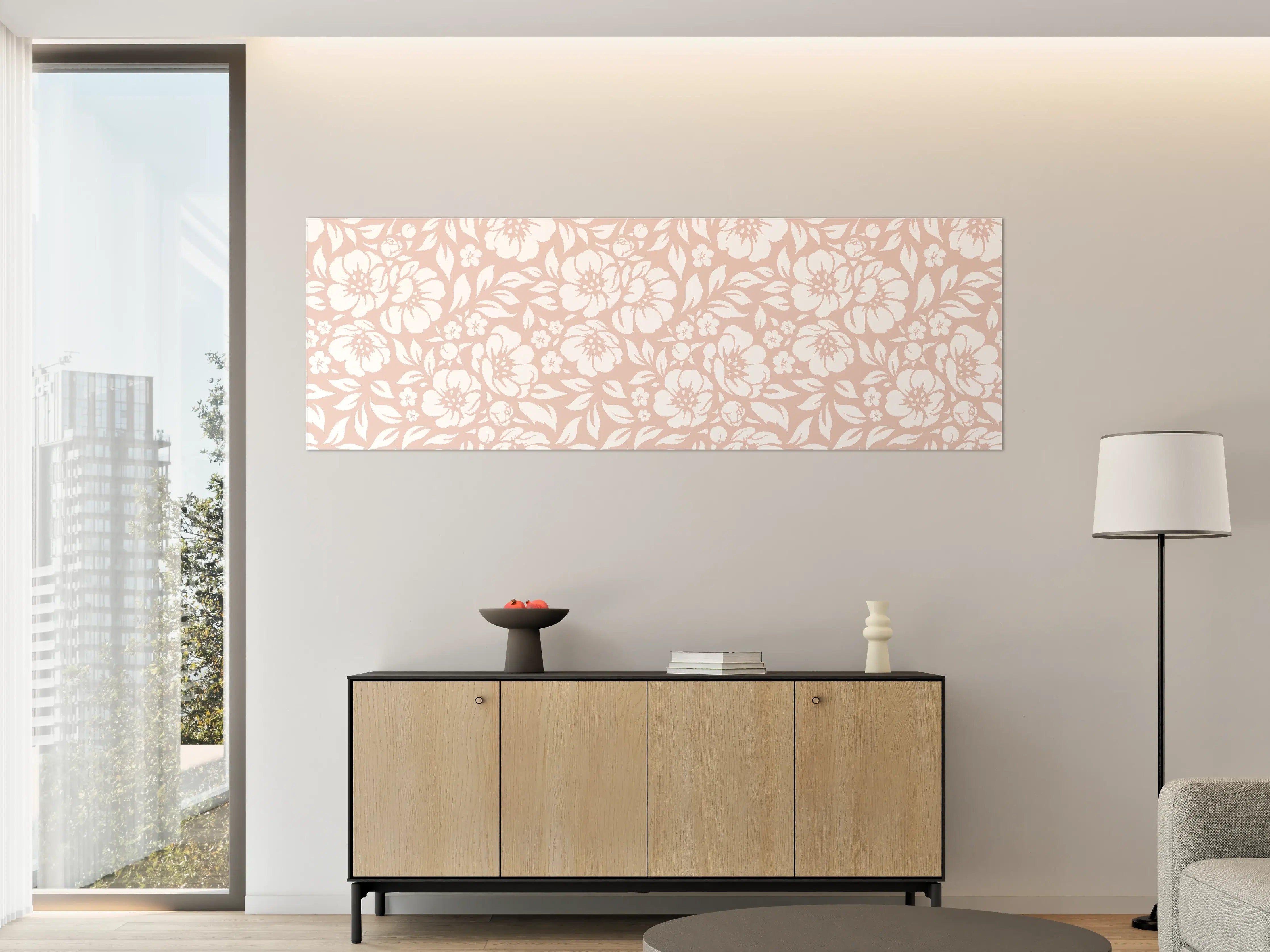 Große Wandbilder - Zartes Blumenmuster in Weiß und Beige
