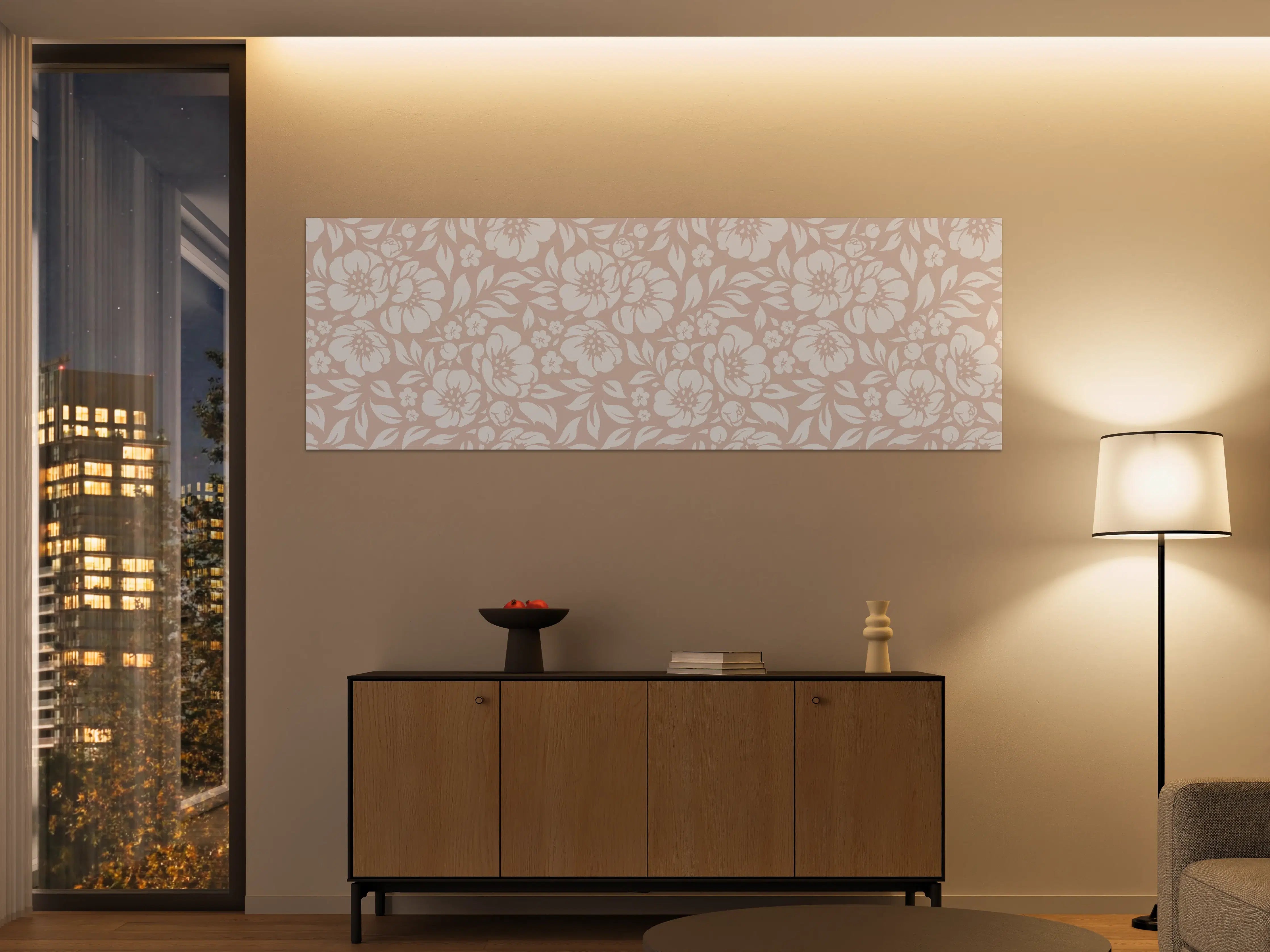 Große Wandbilder - Zartes Blumenmuster in Weiß und Beige