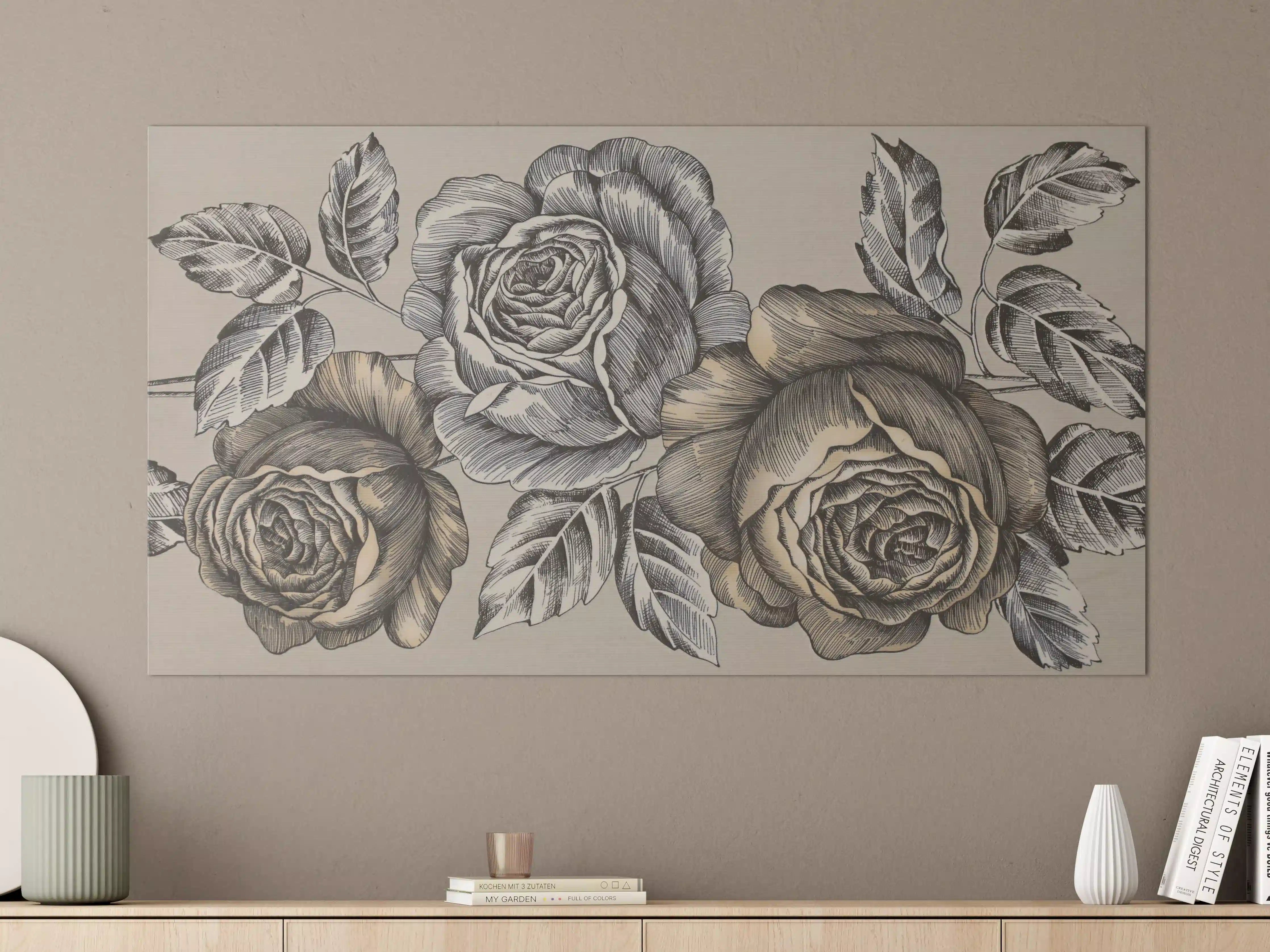 Große Wandbilder - Zeichnung Monochrome Rosen