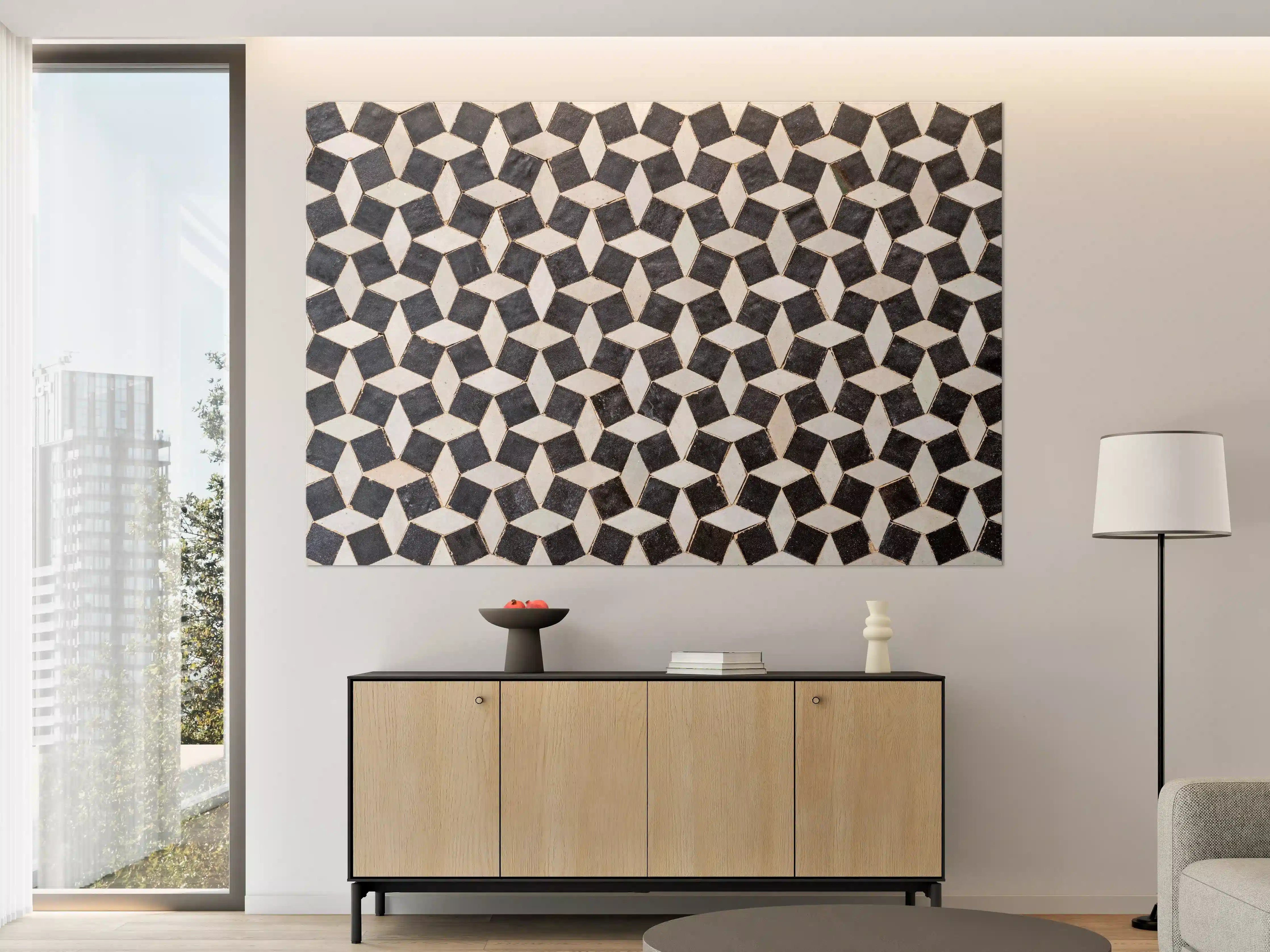 Große Wandbilder - Zeitlose Schwarz-Weiß Mosaikfliesen