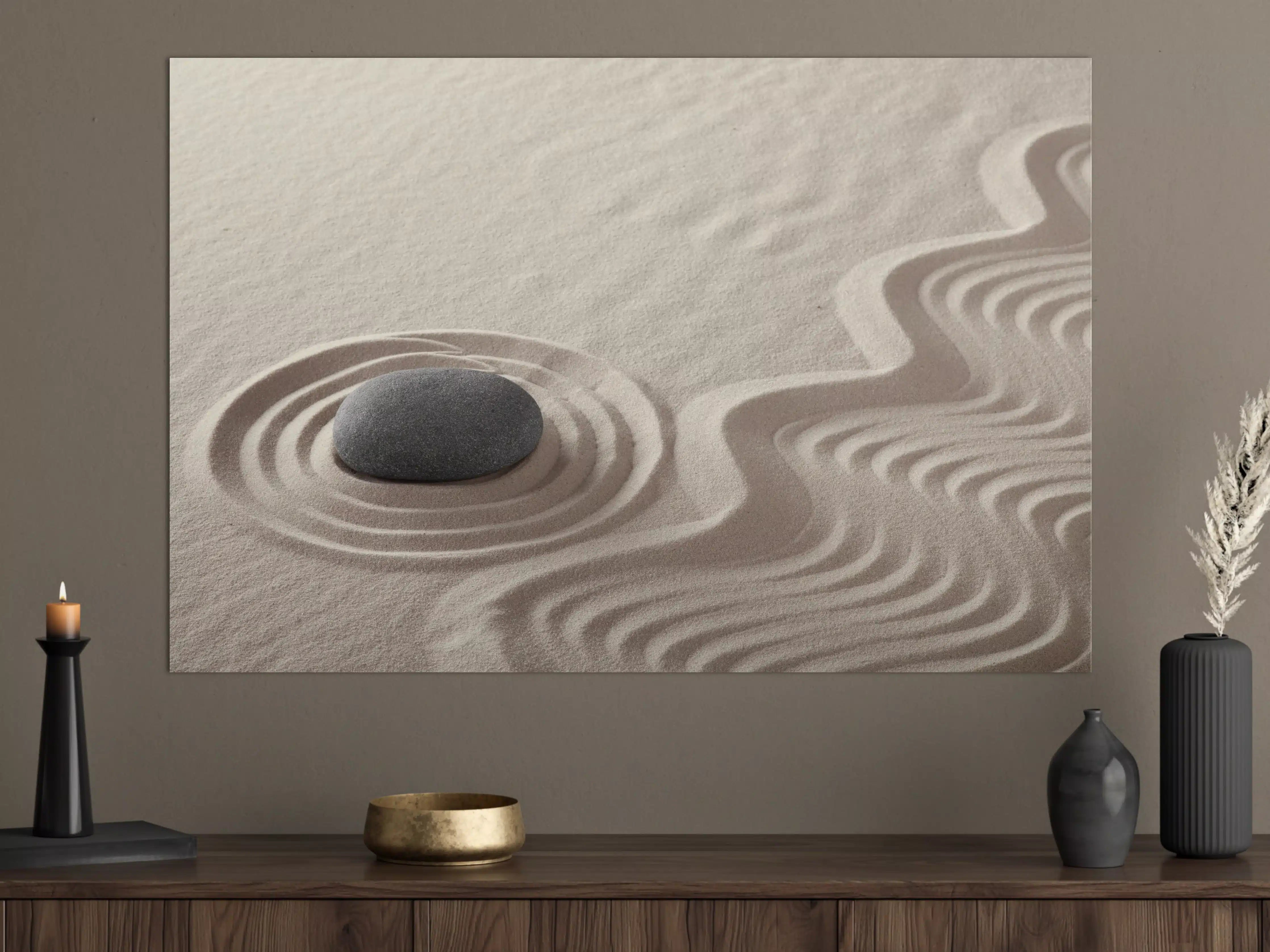 Große Wandbilder - Zen-Garten Stein auf Weiß