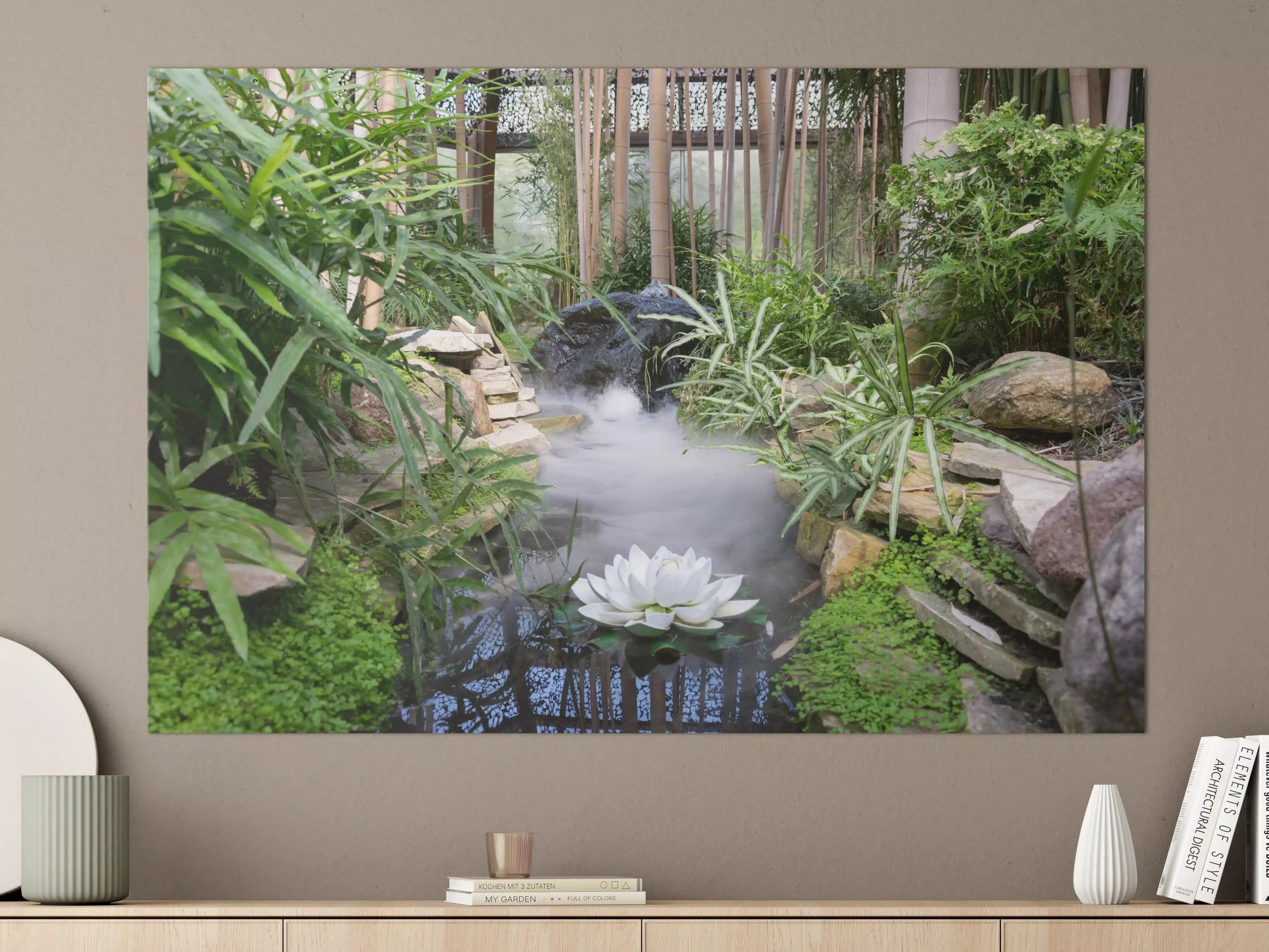 Große Wandbilder - Zen-Garten mit weißer Seerose