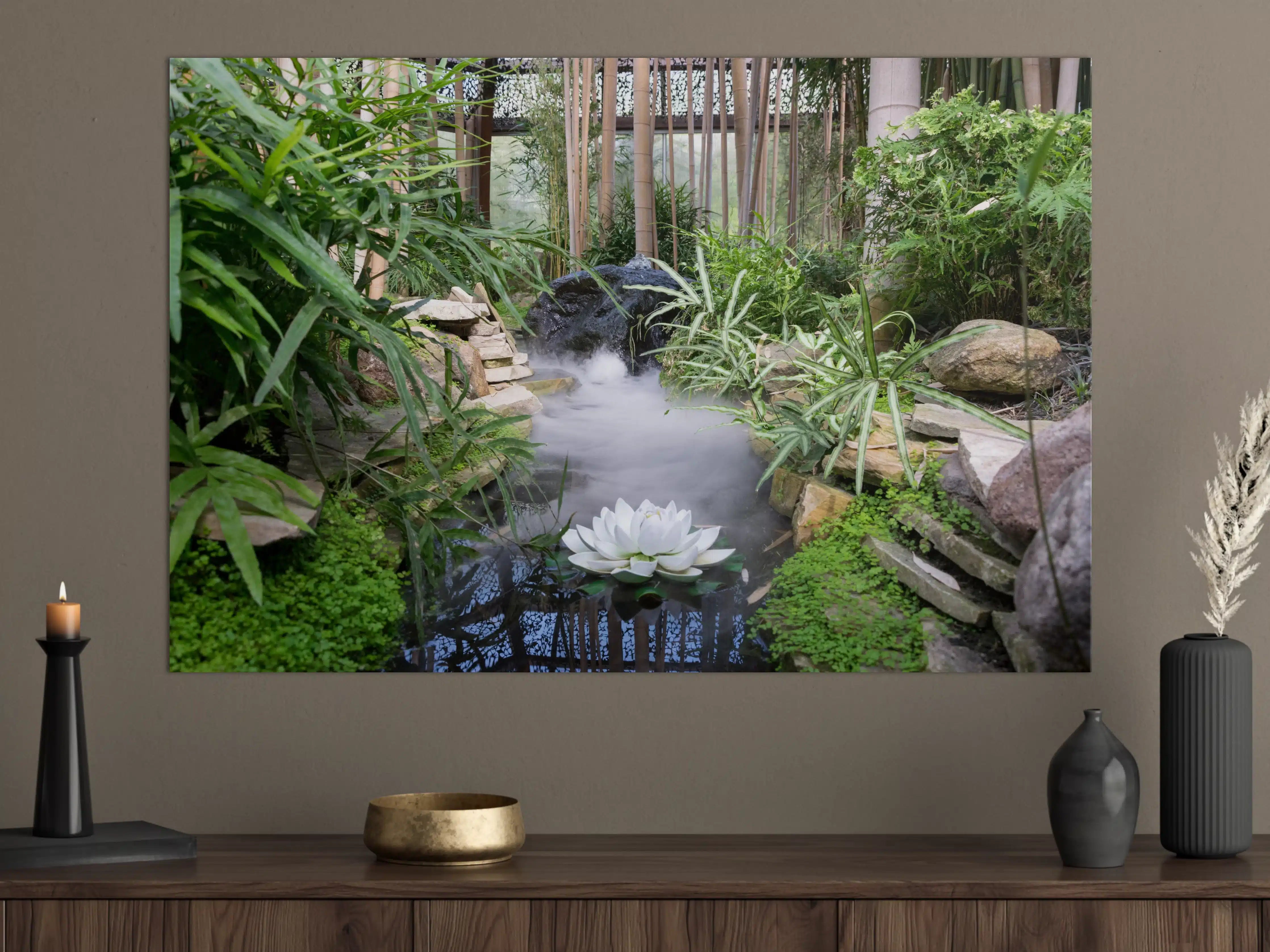 Große Wandbilder - Zen-Garten mit weißer Seerose