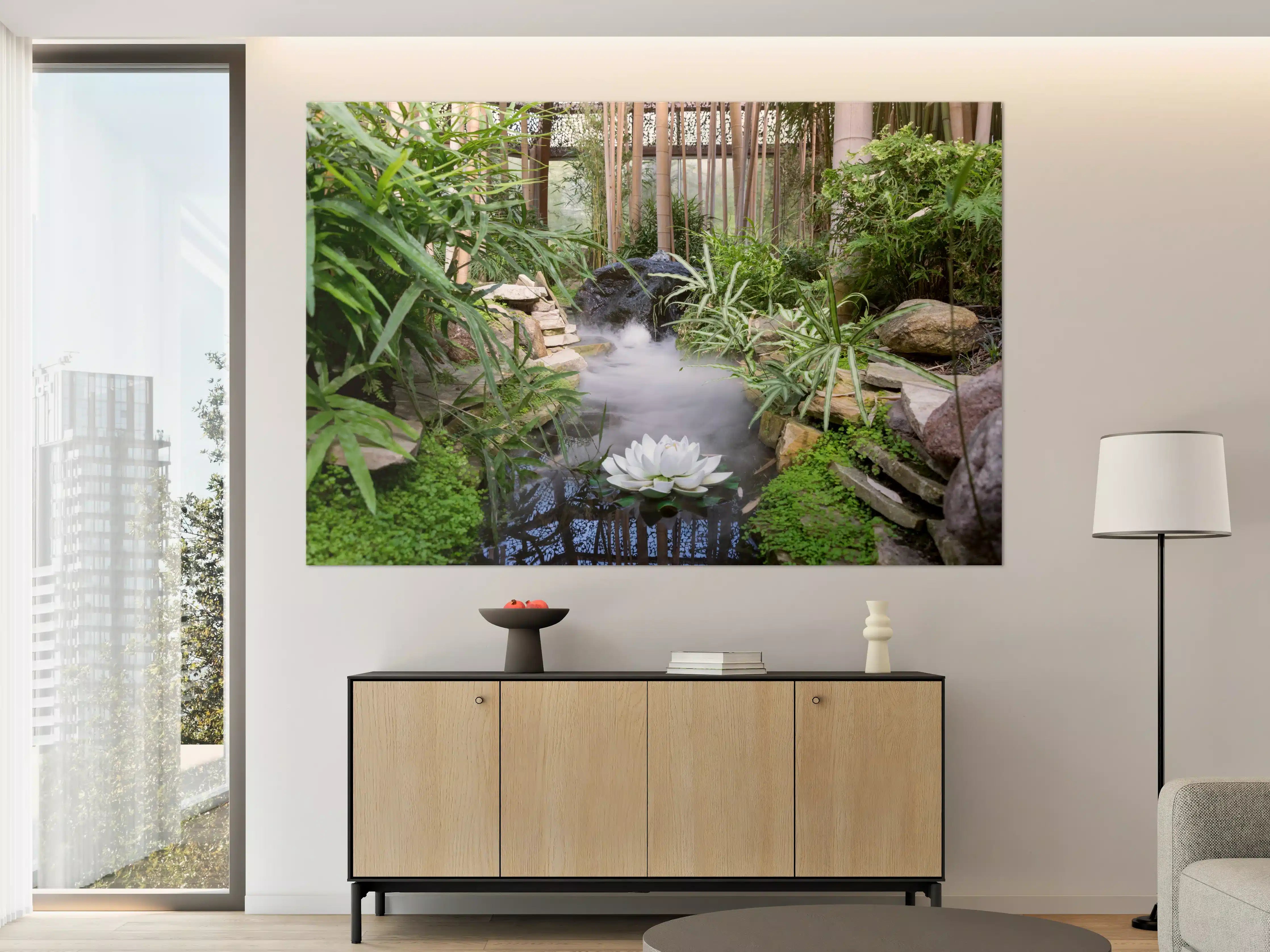 Große Wandbilder - Zen-Garten mit weißer Seerose