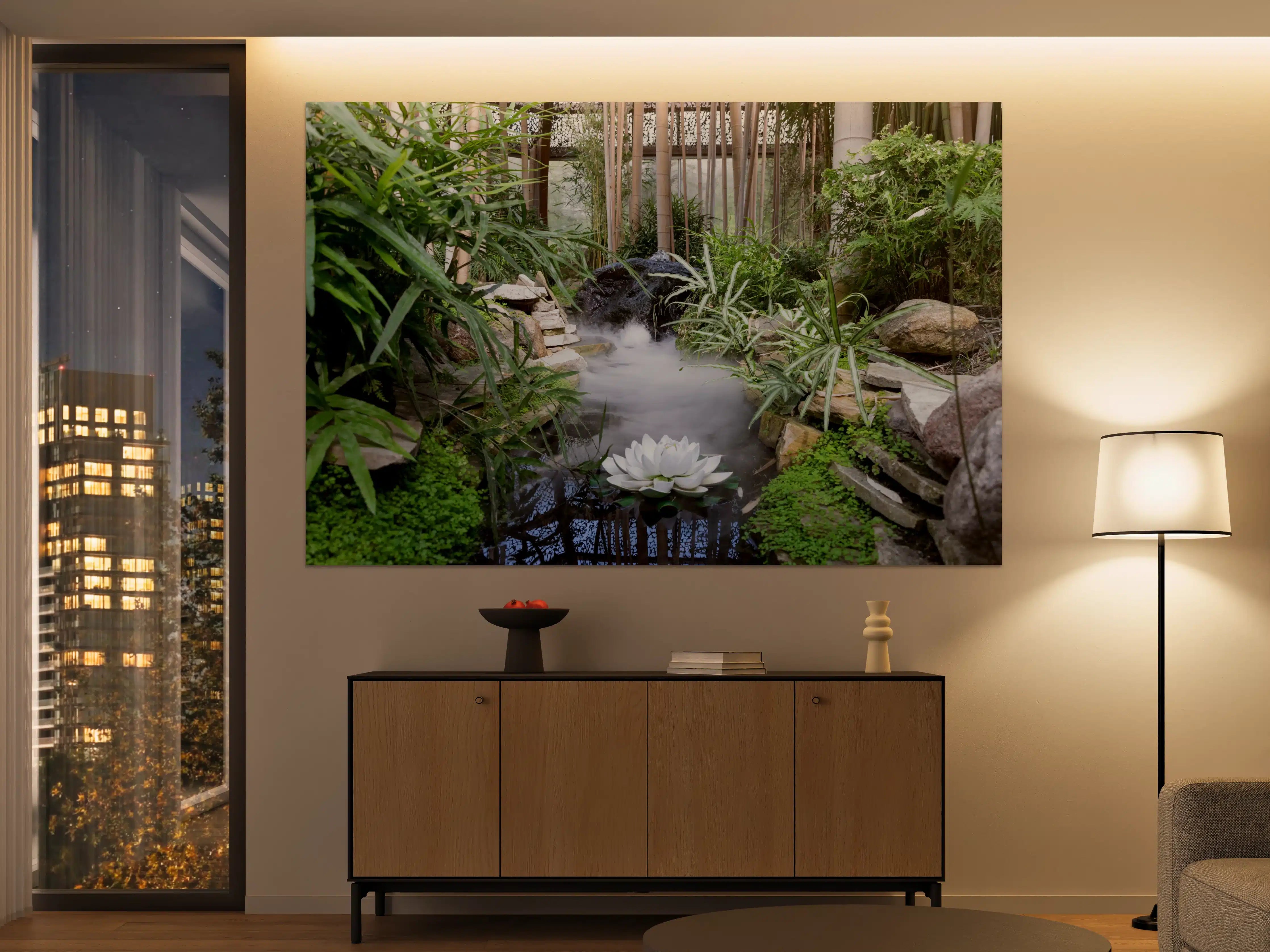 Große Wandbilder - Zen-Garten mit weißer Seerose