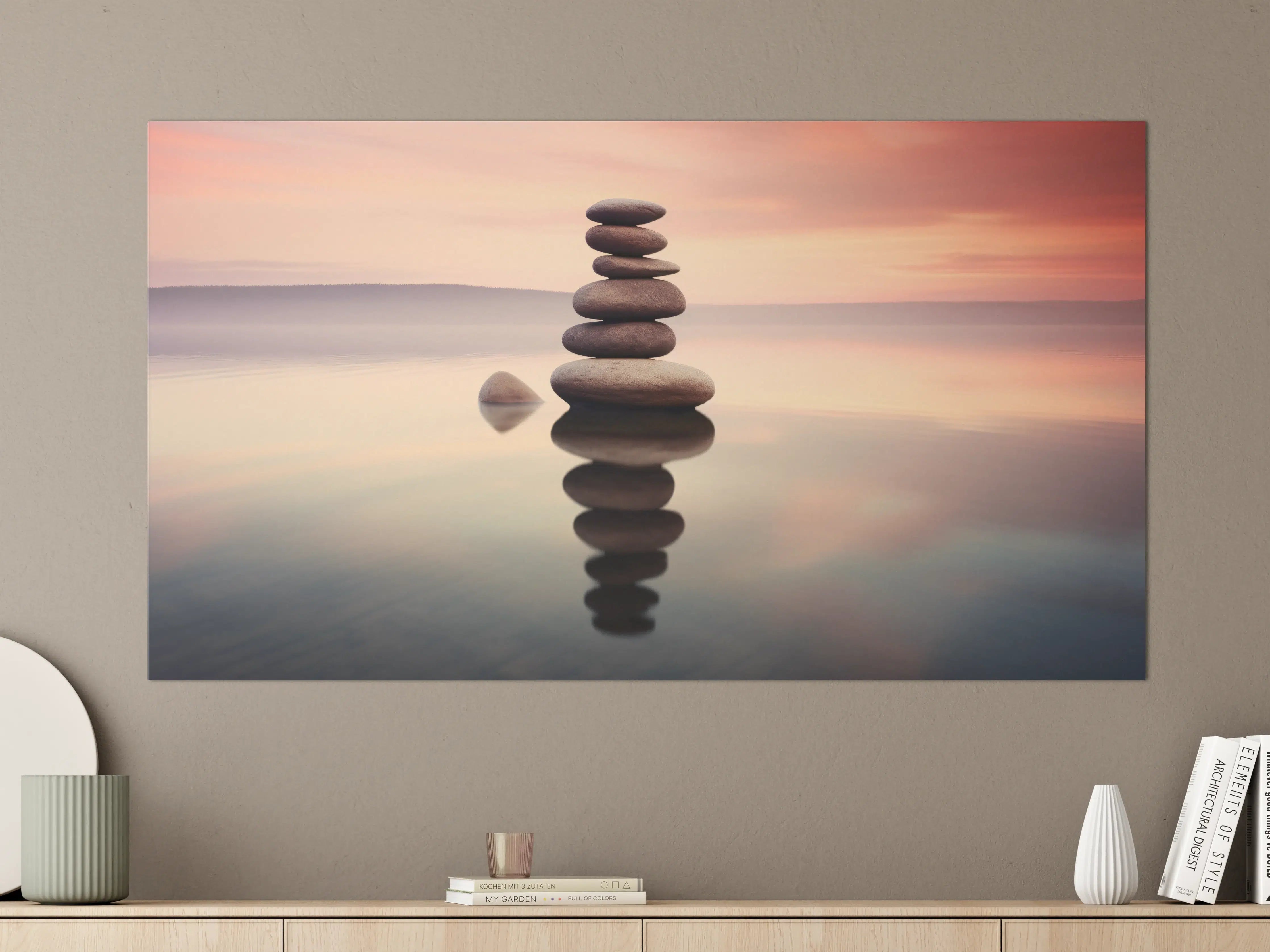 Große Wandbilder - Zen-Steine am rosa Sonnenuntergang