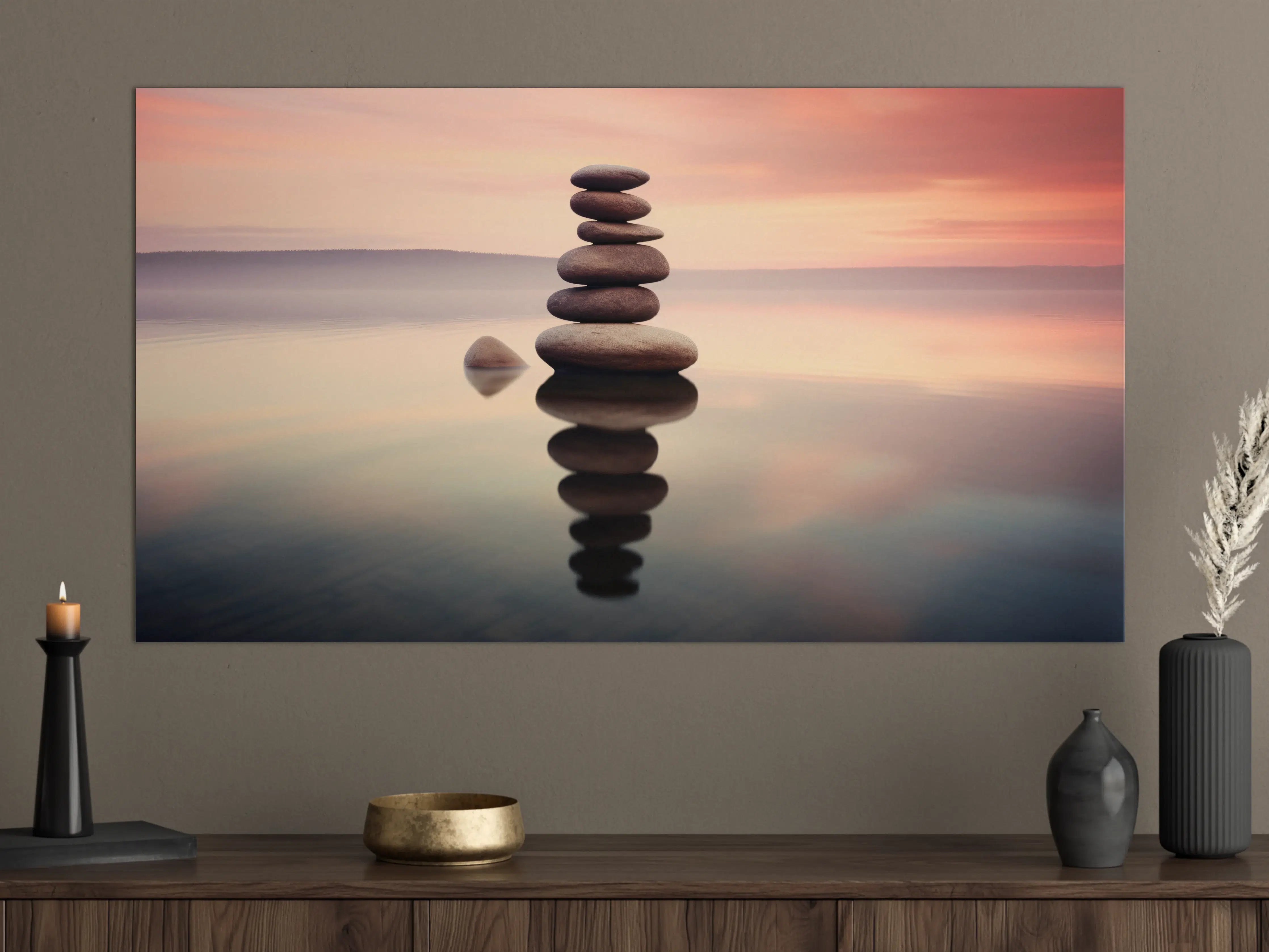 Große Wandbilder - Zen-Steine am rosa Sonnenuntergang