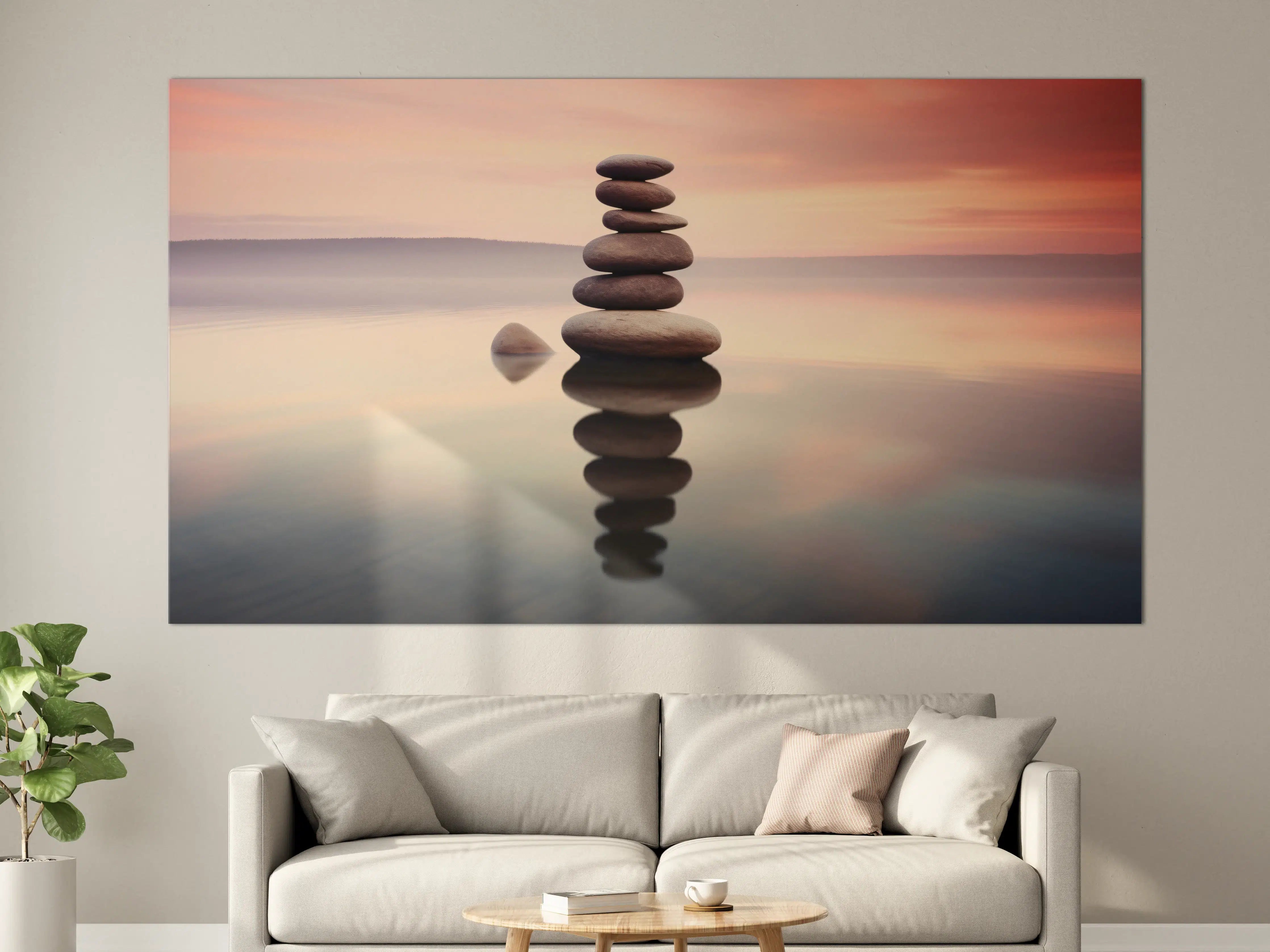Große Wandbilder - Zen-Steine am rosa Sonnenuntergang