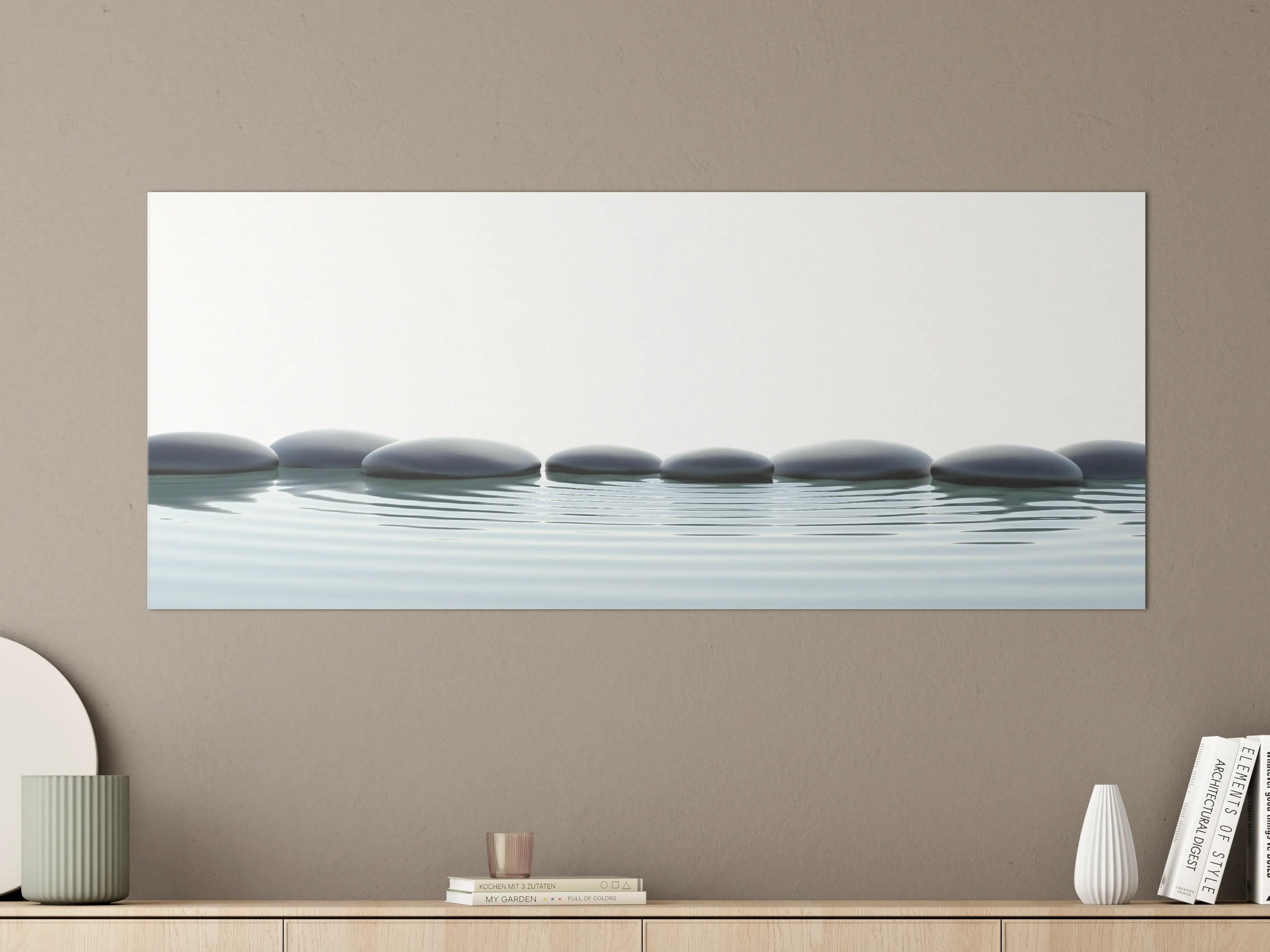 Große Wandbilder - Zen-Steine im Wasser mit Wellen