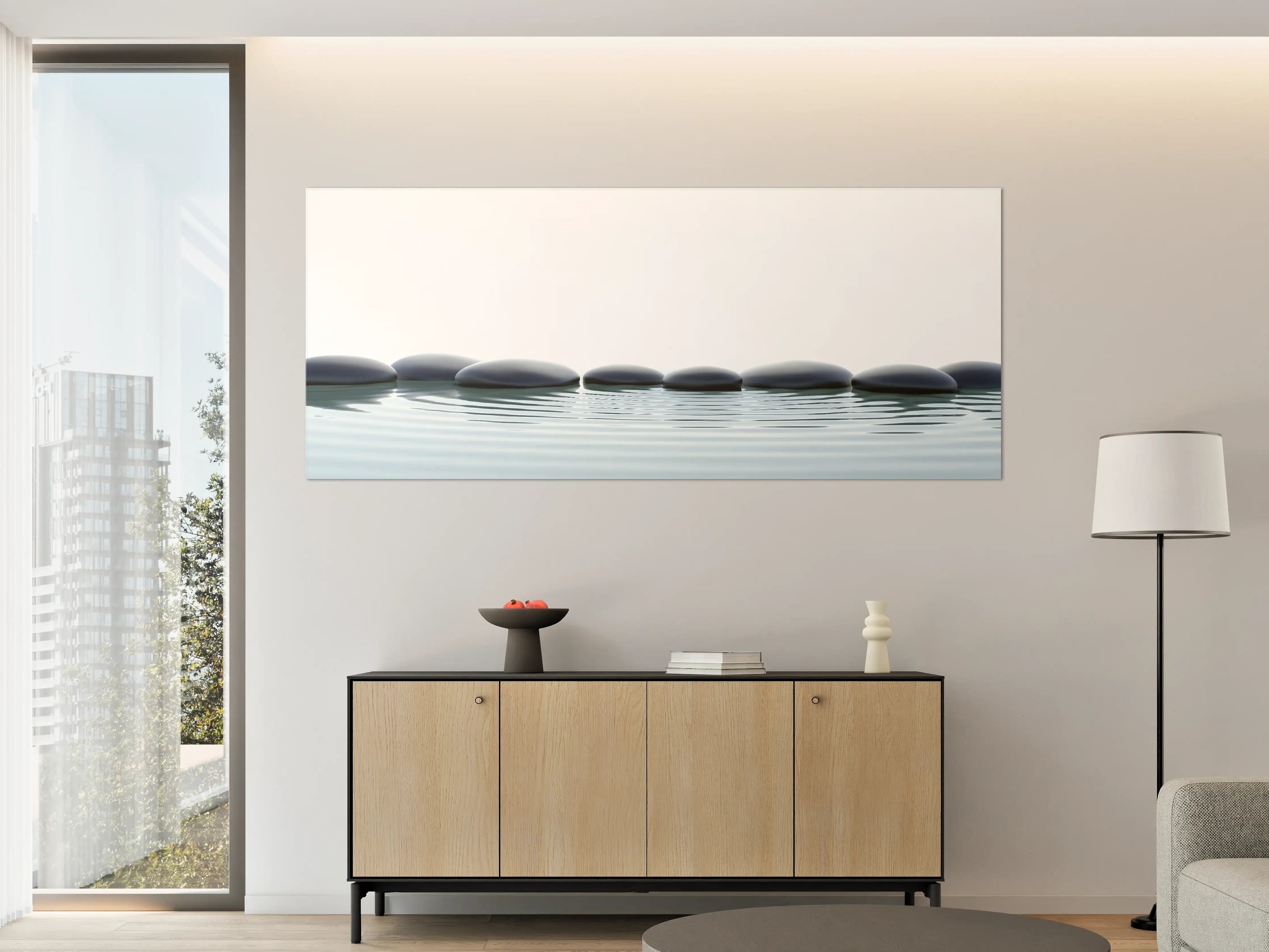 Große Wandbilder - Zen-Steine im Wasser mit Wellen