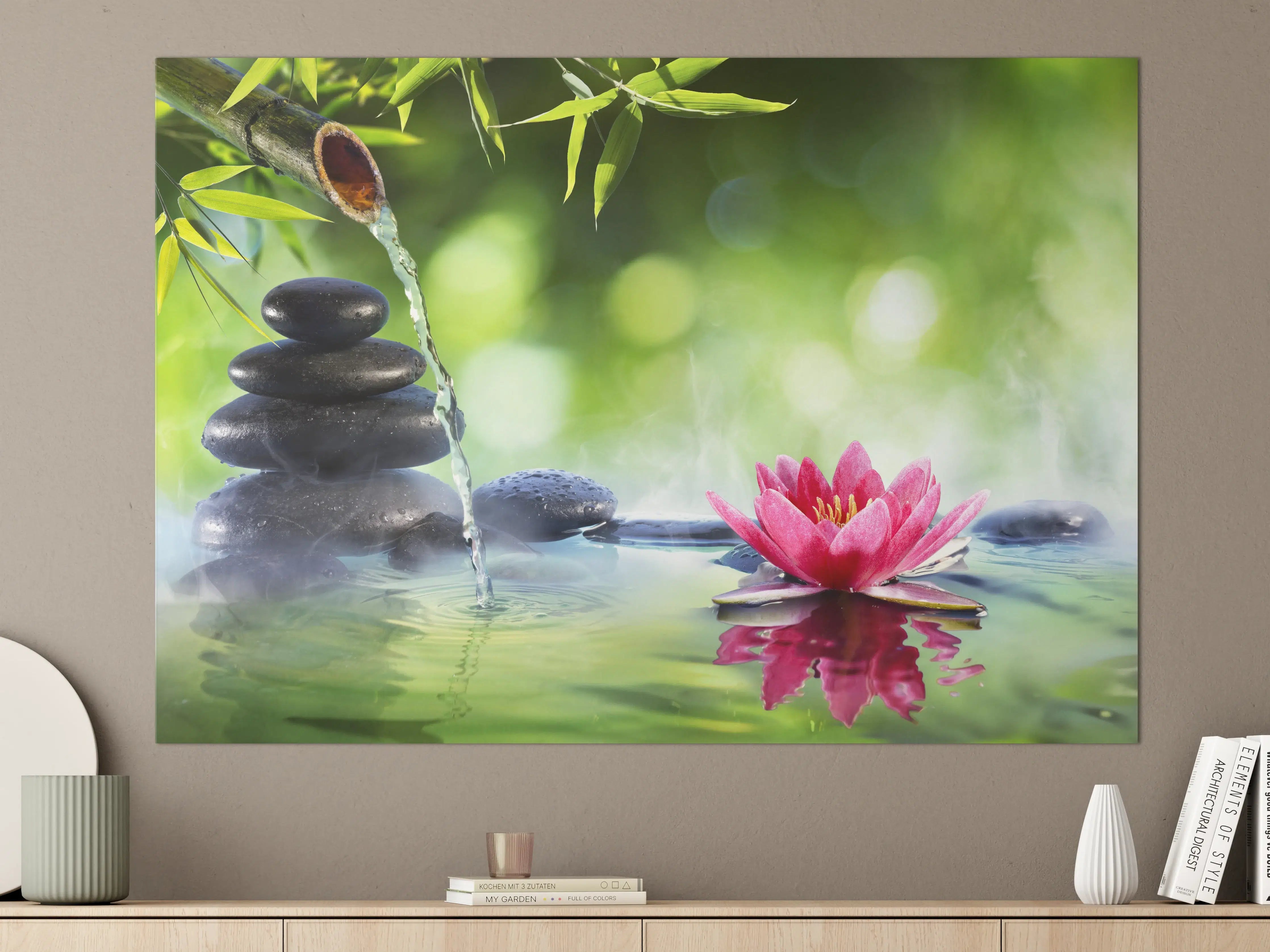 Große Wandbilder - Zen-Steine mit Lotusblüte