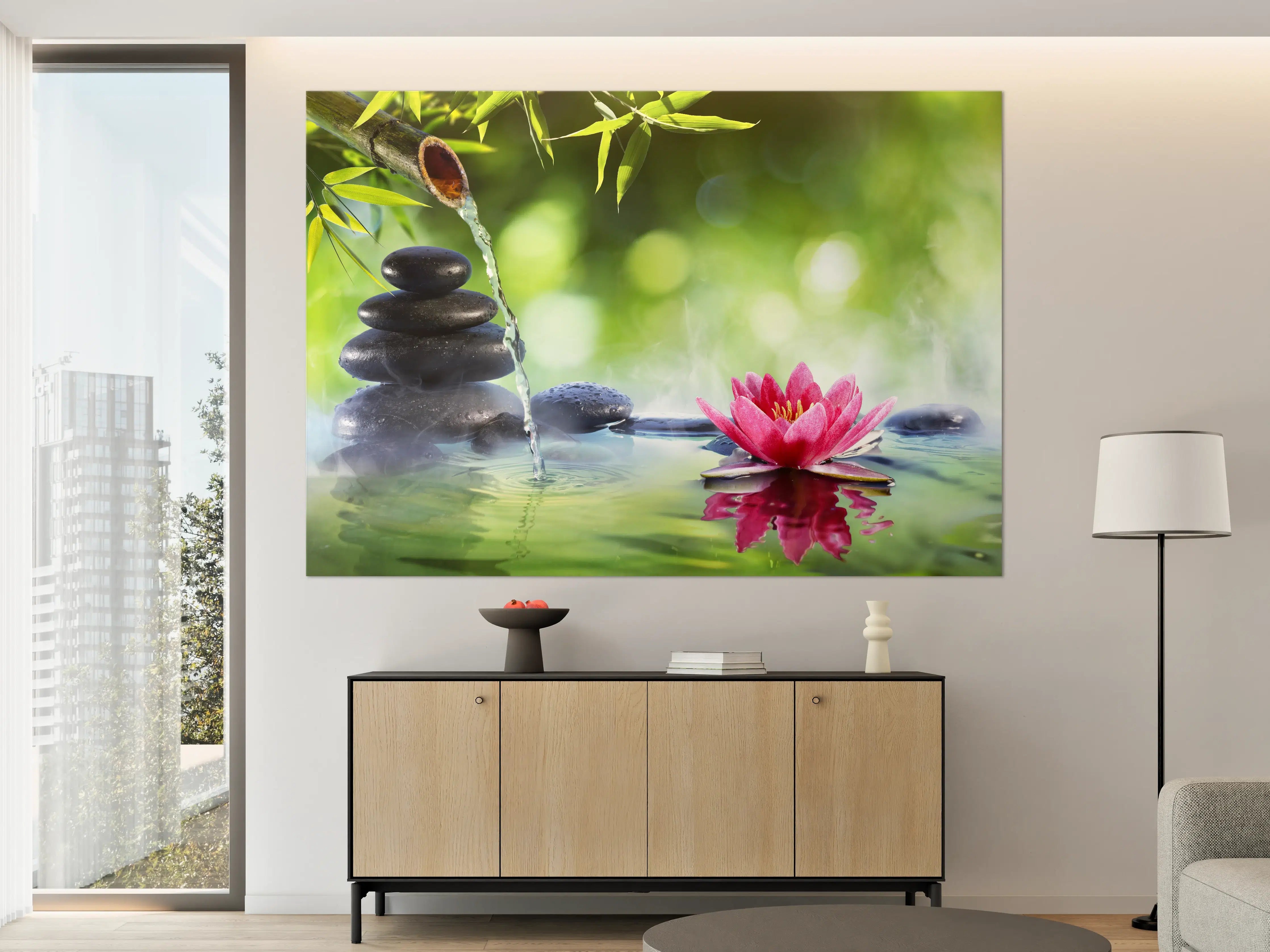 Große Wandbilder - Zen-Steine mit Lotusblüte