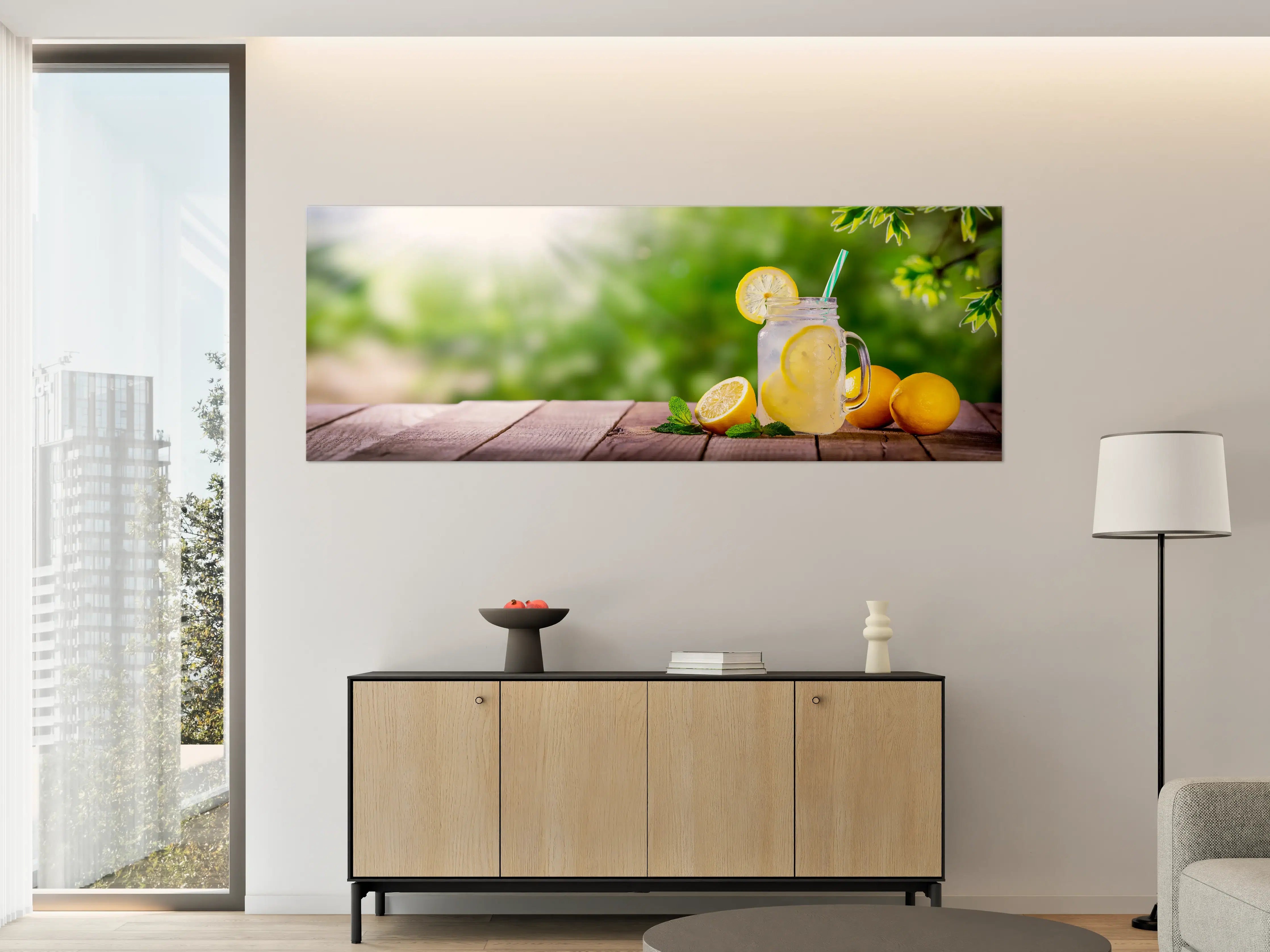 Große Wandbilder - Zitronen-Limonade auf Holztisch