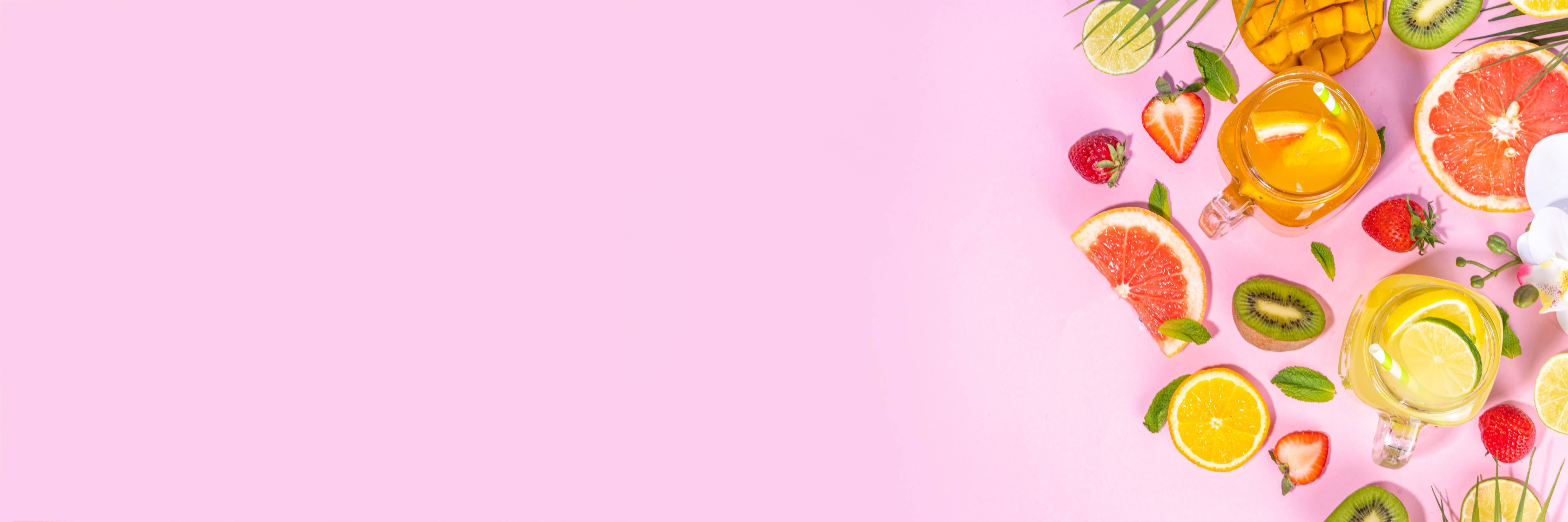 Große Wandbilder-Zitrusfrüchte auf rosa Hintergrund