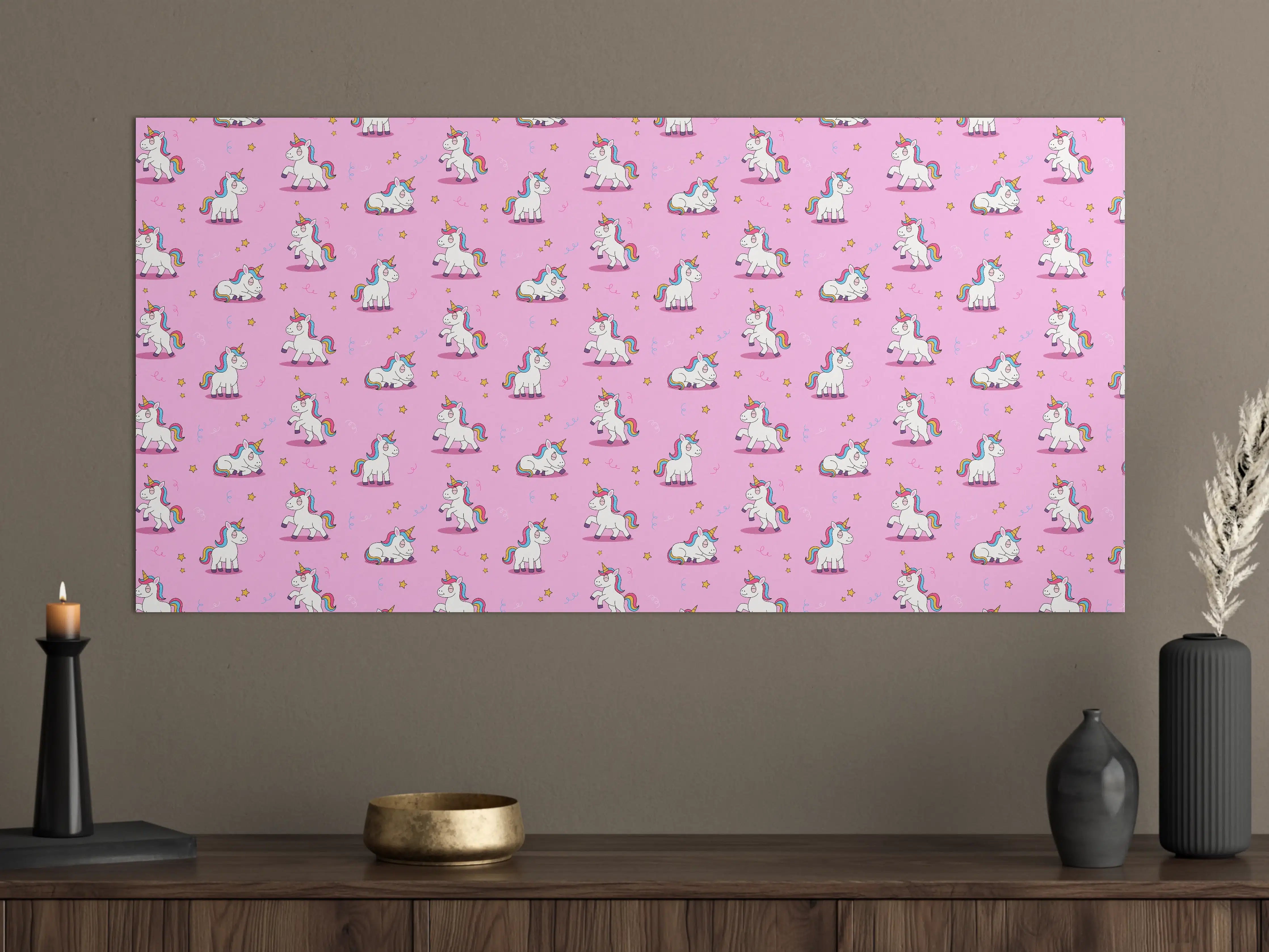 Große Wandbilder - Zuckersüße Einhorn-Welt in Pastellpink