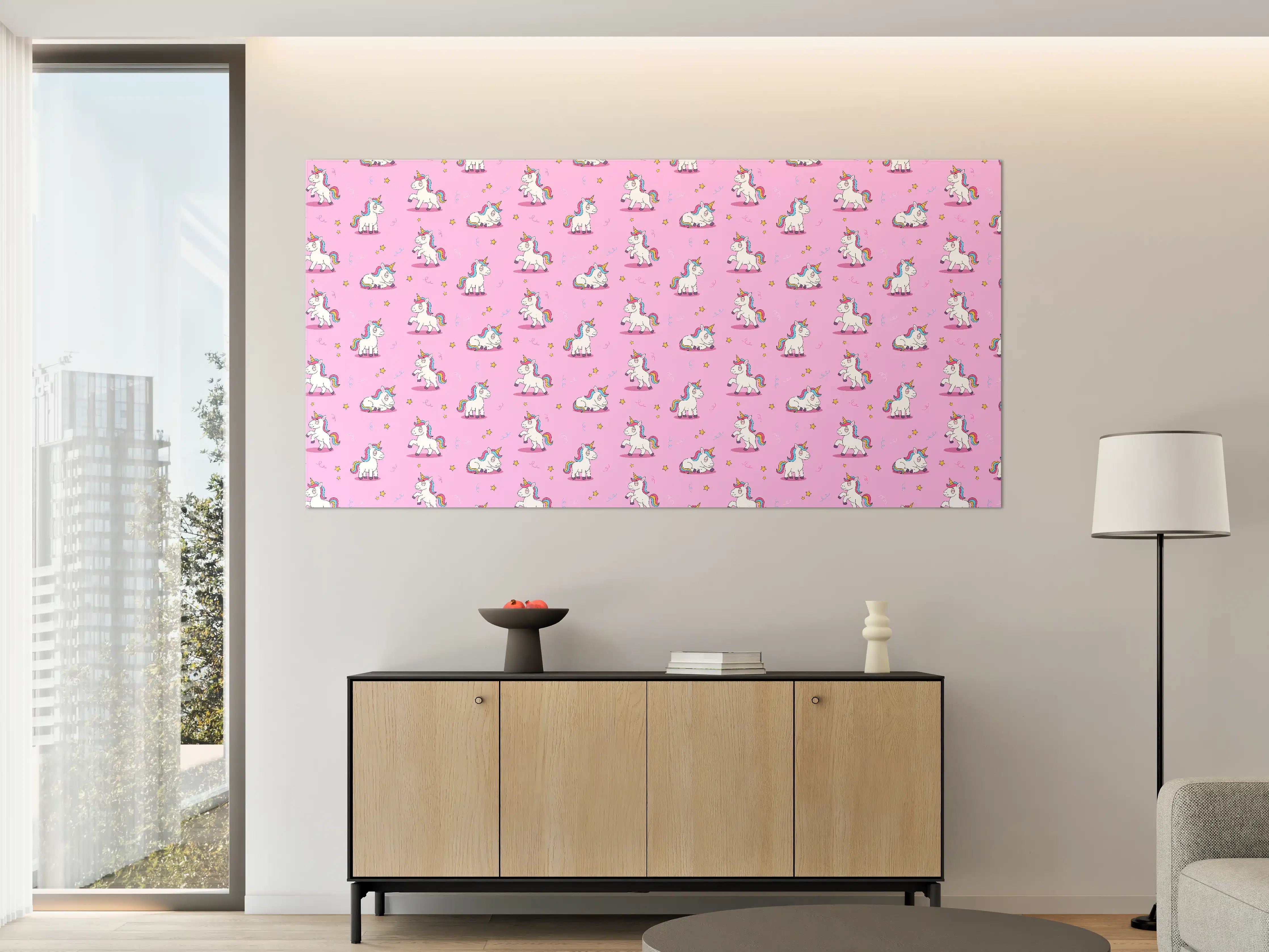Große Wandbilder - Zuckersüße Einhorn-Welt in Pastellpink